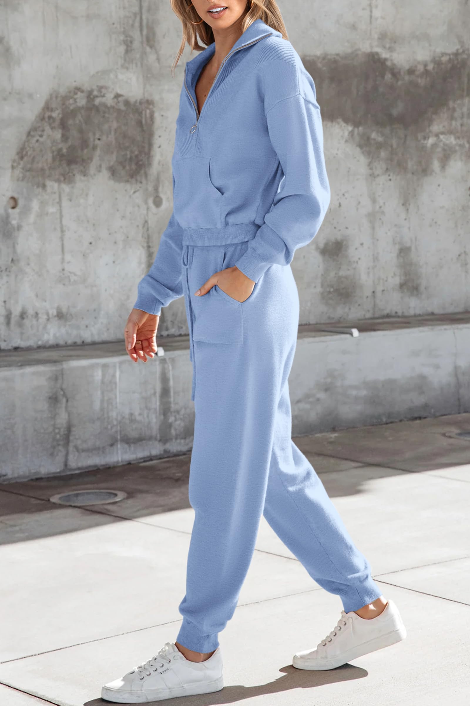 Women's 2 Piece Sweatsuits Set Fall Outfits(Light Blue,S)