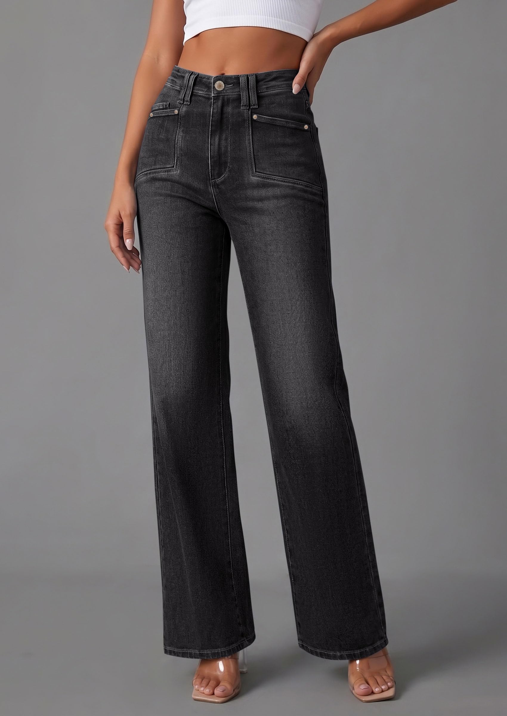High Waisted Wide Leg Jeans for Women 2026 Trendy,Black,4