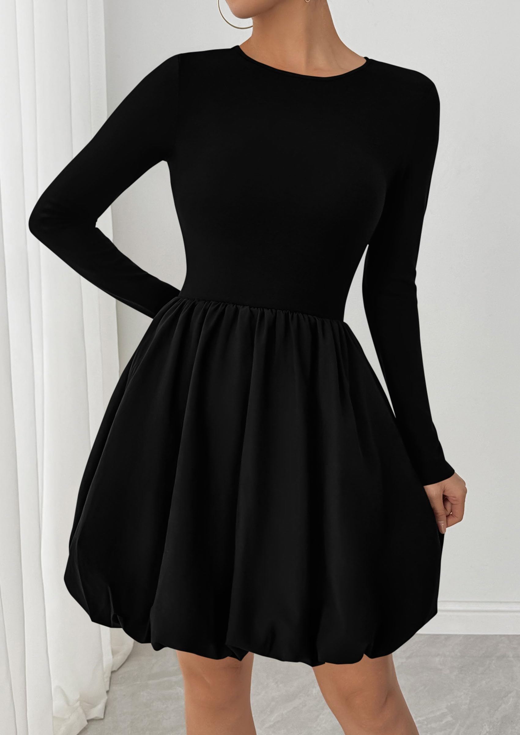 Fall Dresses for Women 2026 Bubble Mini Dress,Black,S