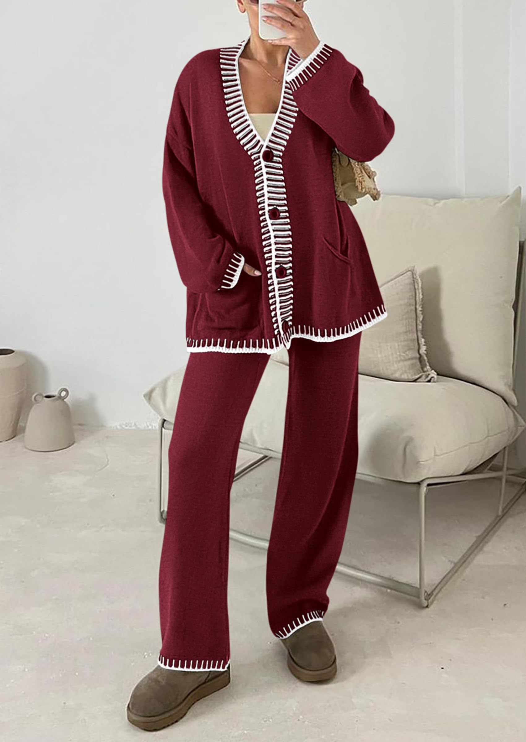 Women's Fall 2 Piece Matching Cozy Knit Sweater Lounge Sets