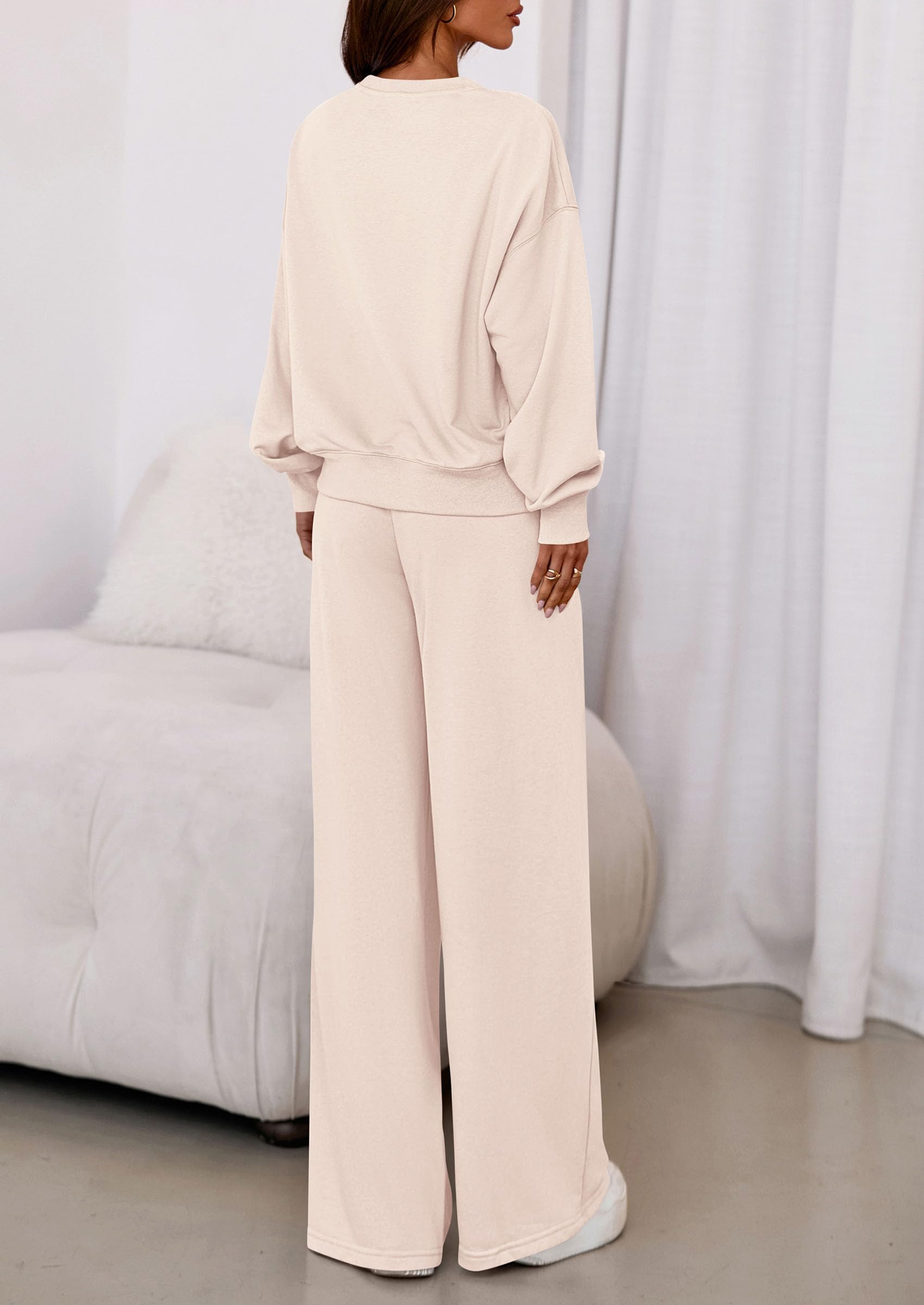 Womens Loose Fit Casual 2 Piece Lounge Set,Beige,S