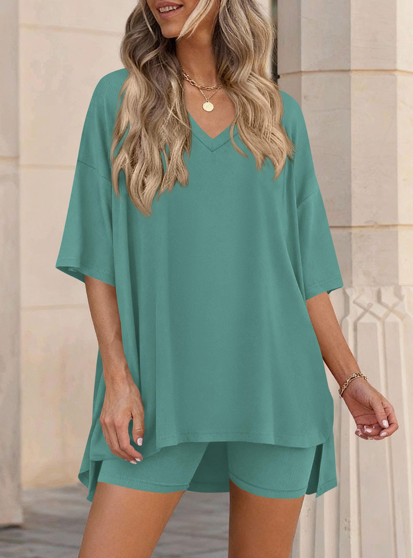 Womens 2 Piece Outfit Lounge Short Sets,Fruit Green,S