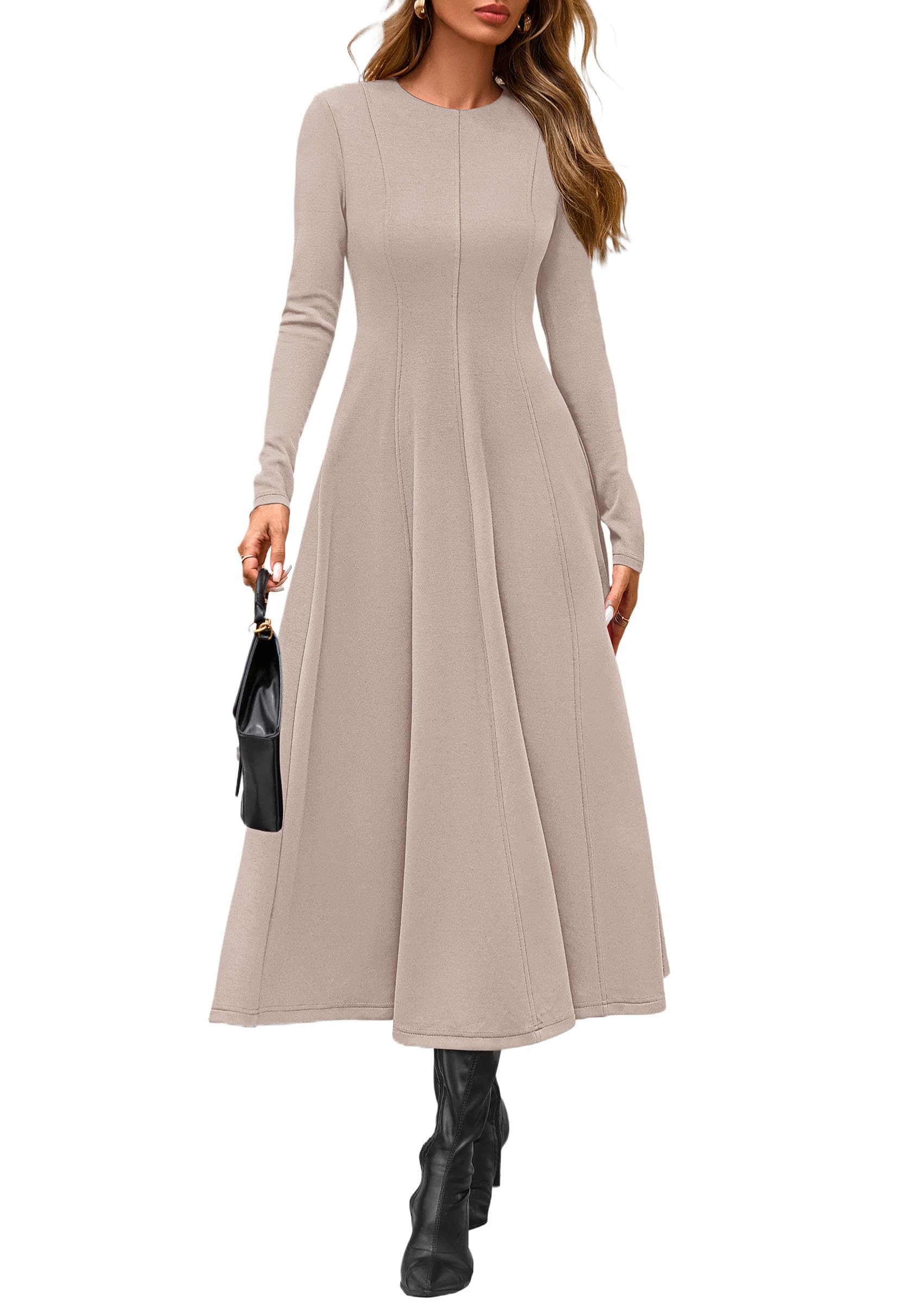 Women's Fall Long Sleeve A Line Midi Elegant Cocktail Dress