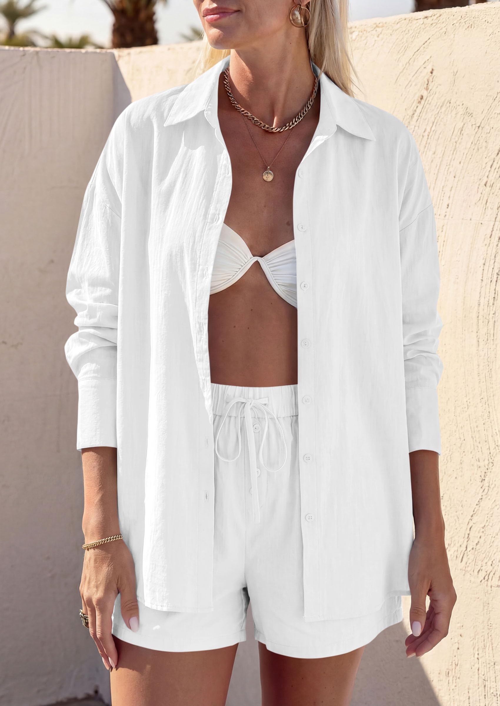 Women's Summer 2 Piece Outfits Lounge Sets (White,S)