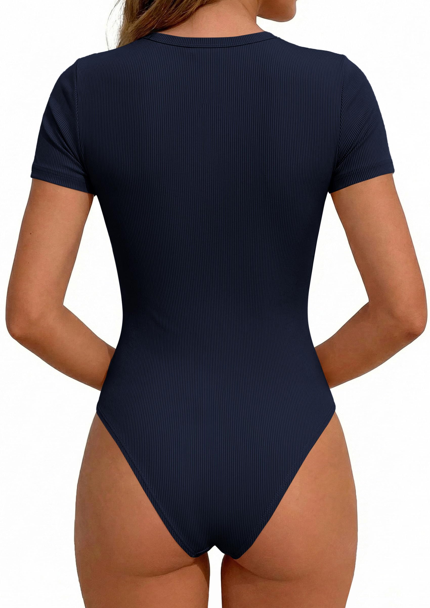 Body Suits for Womens Short Sleeve Summer Tops, Navy Blue,XS