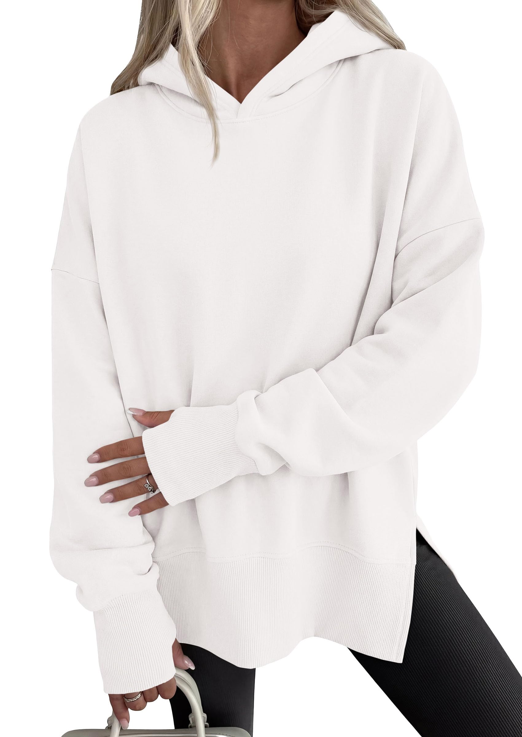 Womens Oversized Hoodies Side Slit Sweatshirts White,S
