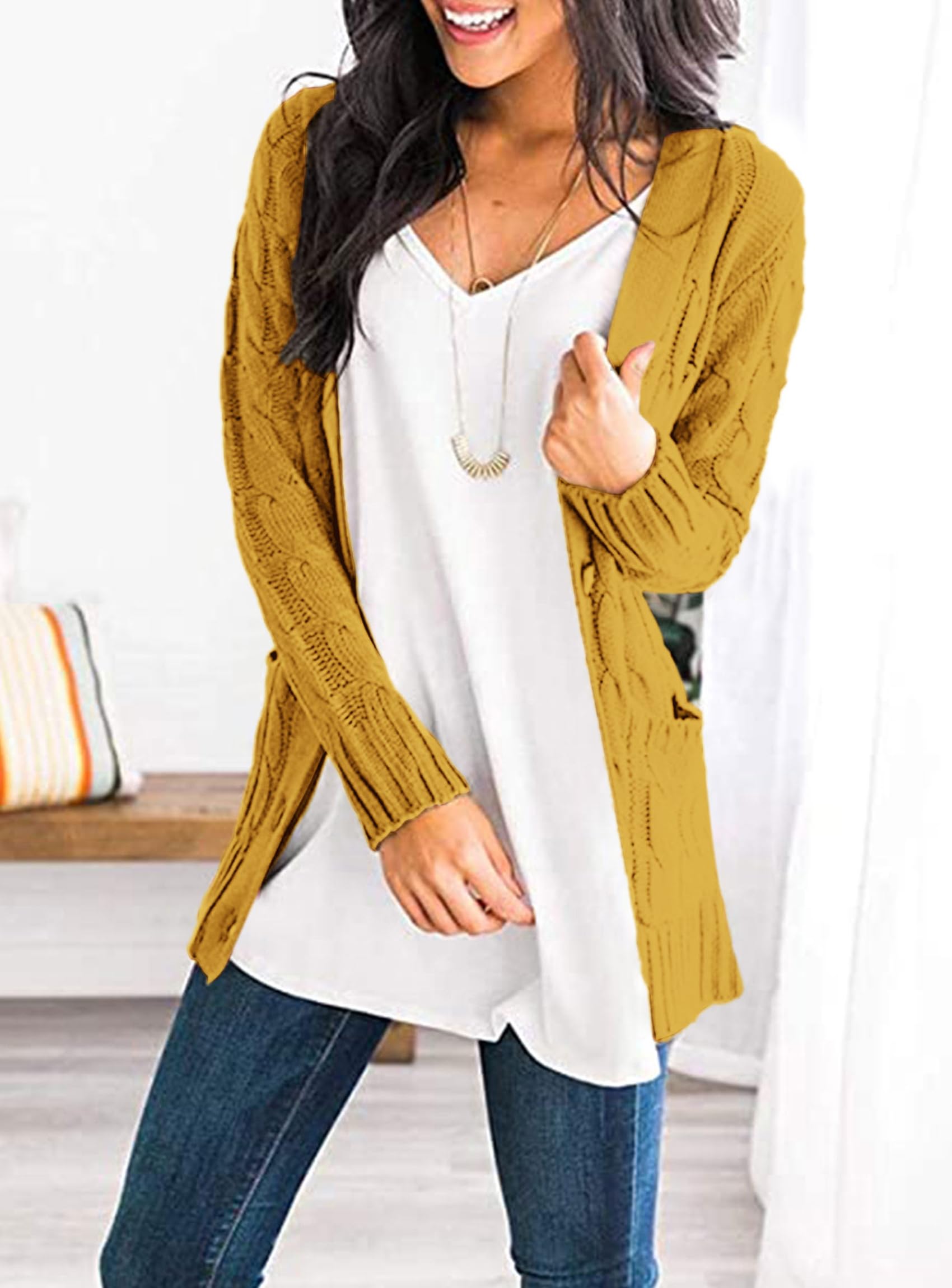 Women Chunky Cable Knit Cardigan Sweaters Fall Fashion Clothes