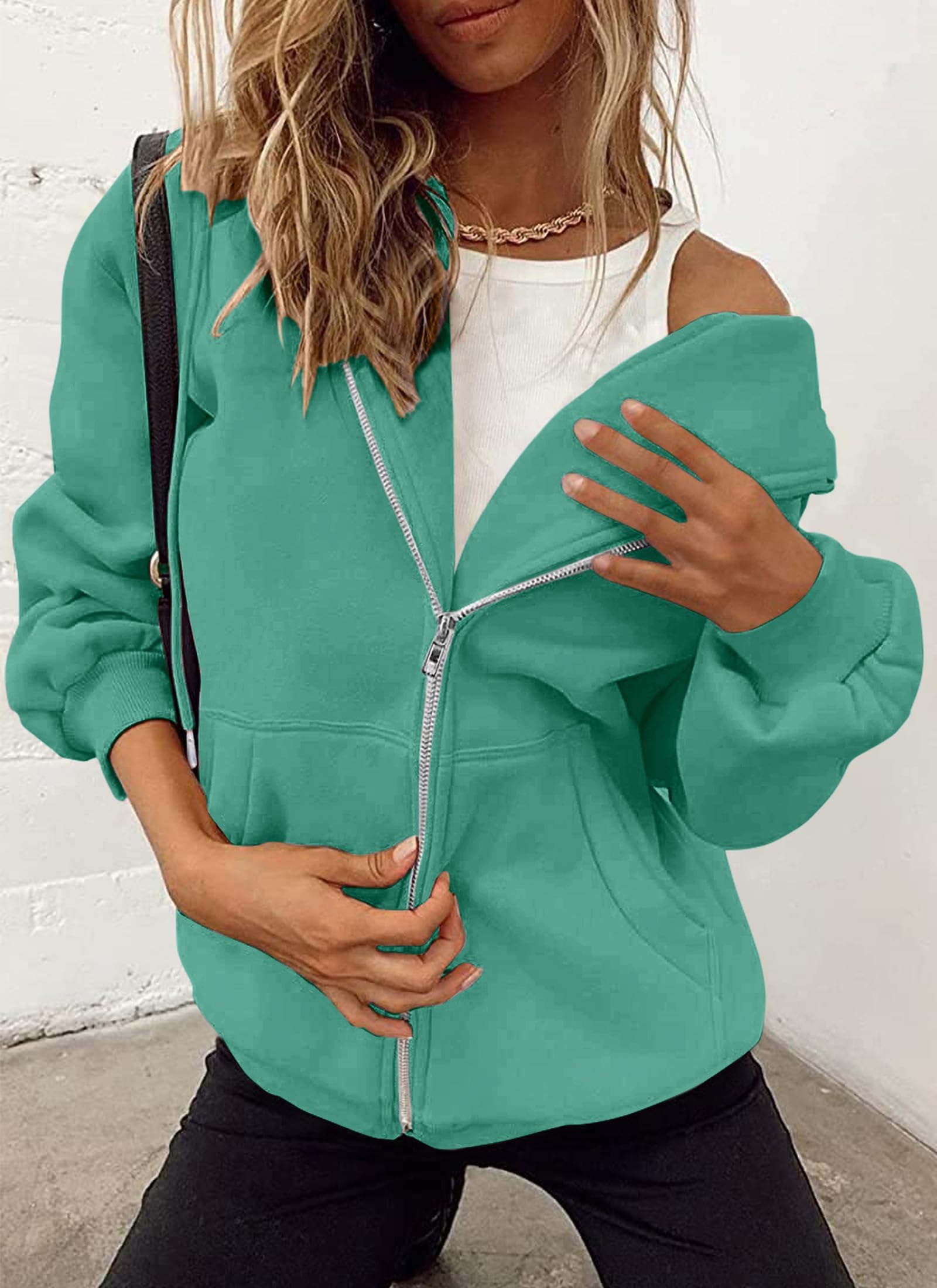 Women's Fall Zip Up Hoodies Sweatshirts Mint Green