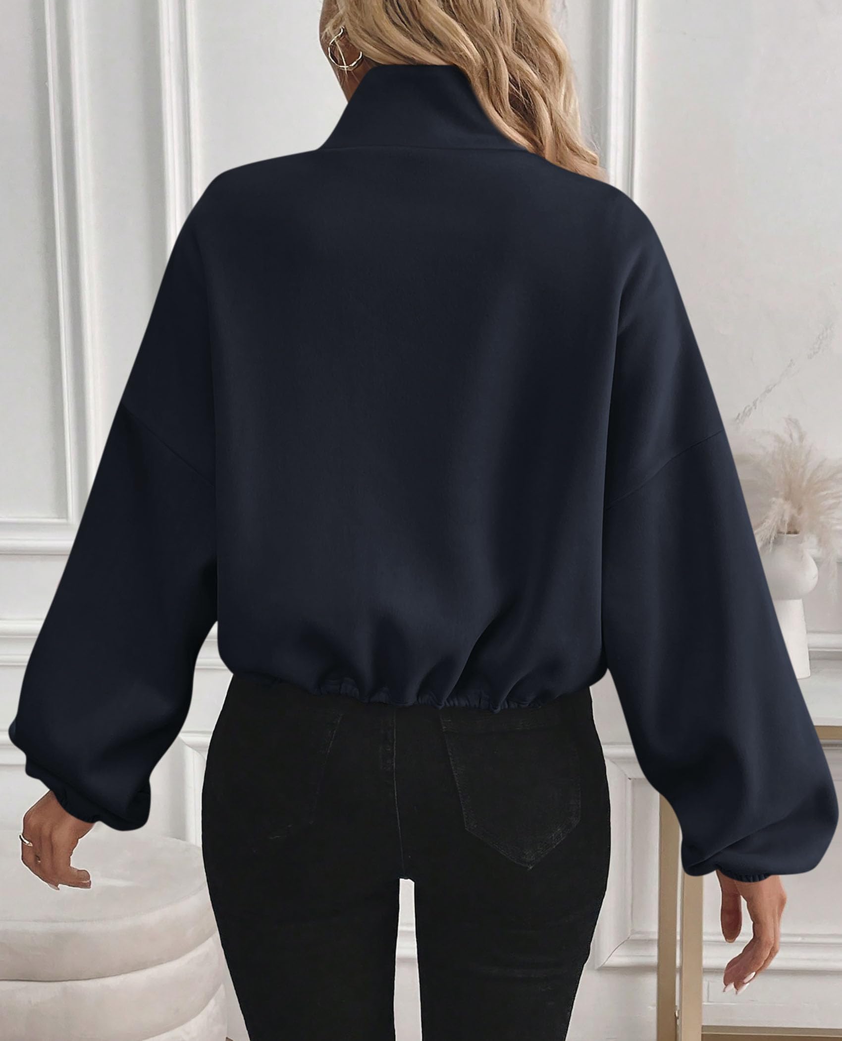Women's Cropped Jacket Zip Up Fleece Sweatshirt Fall Outfits