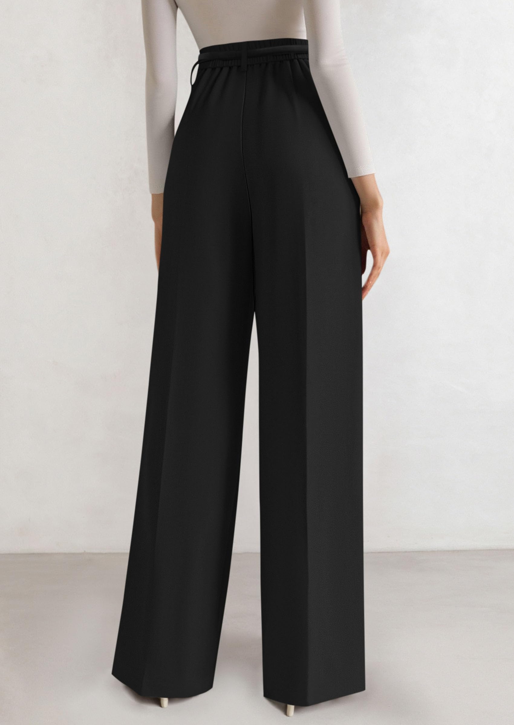 Women's Tailored Wide Leg Work Dress Pants,Black,XS