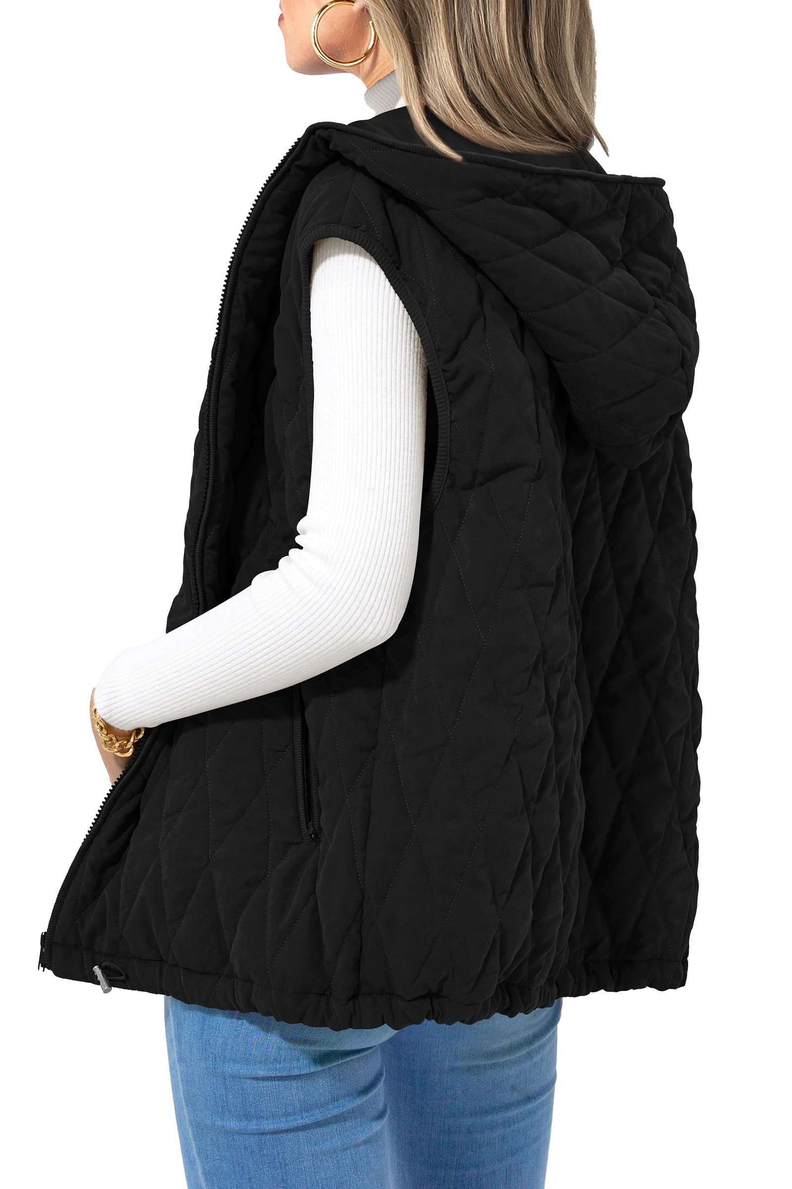 Women's Fall Fashion Vest Zip Up Jacket(Black,Small)