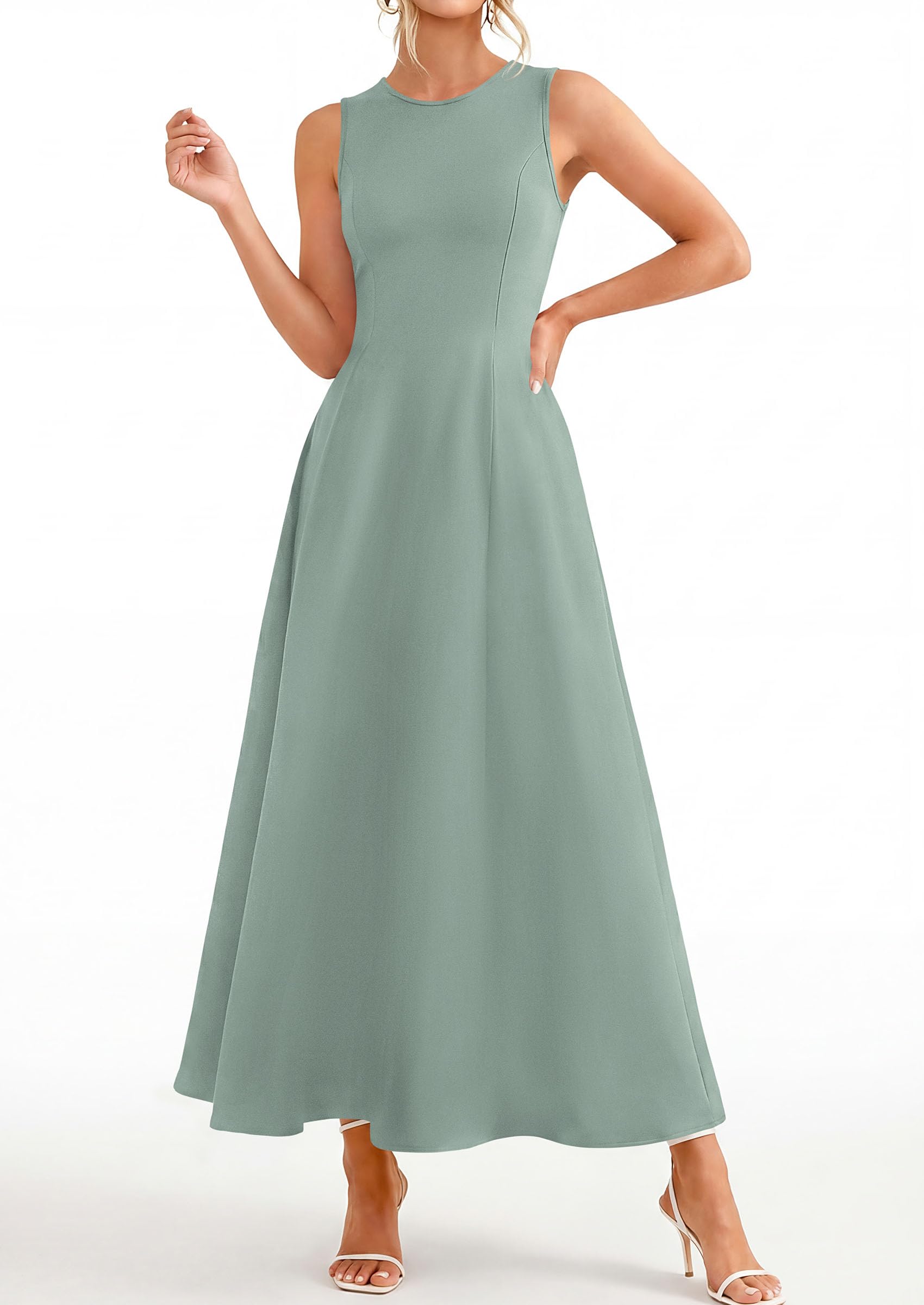 Women's Sleeveless Summer Elegant Maxi Dresses, Sage Green,S