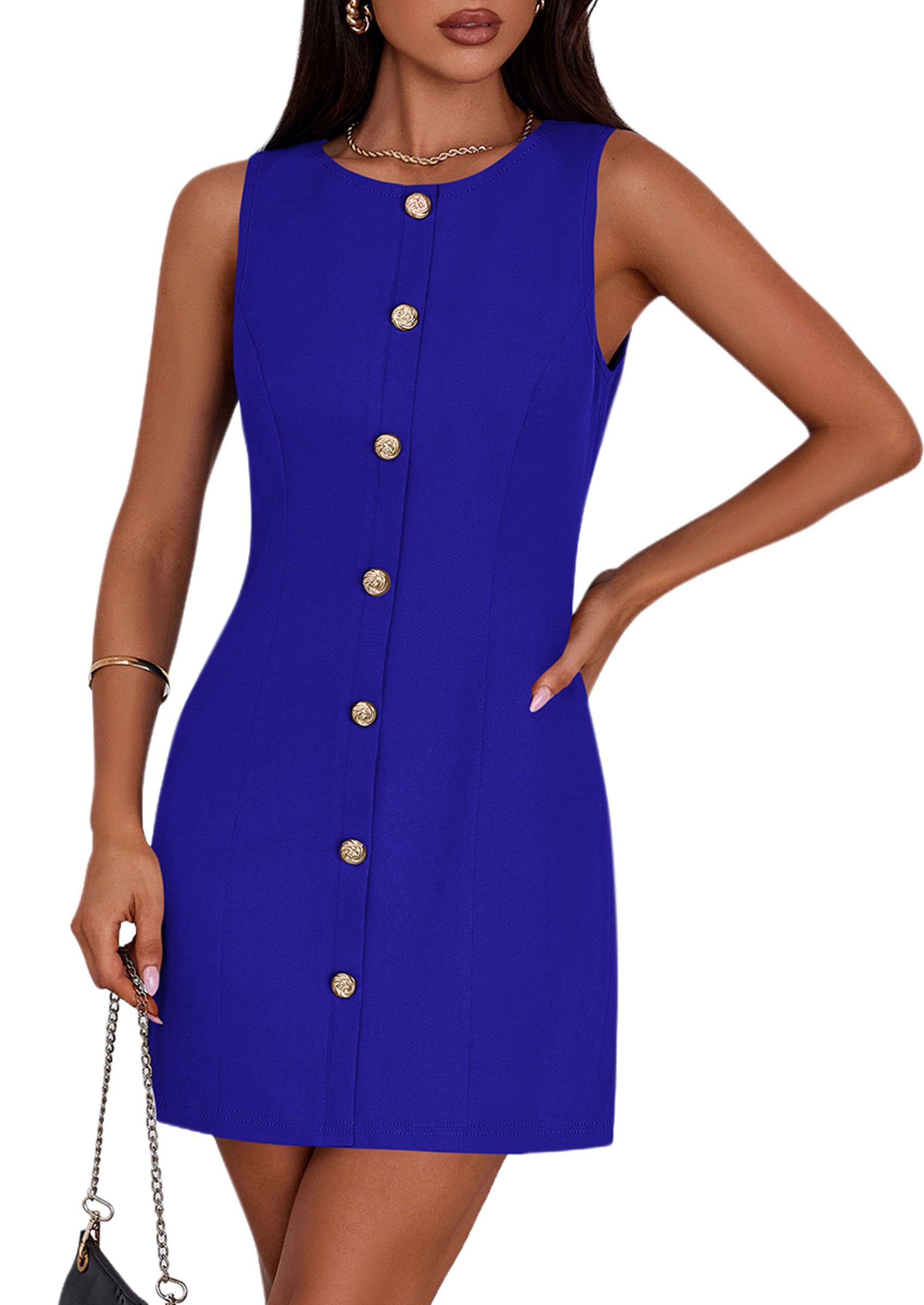 Women Business Casual Cocktail Work Short Dress,Blue,S
