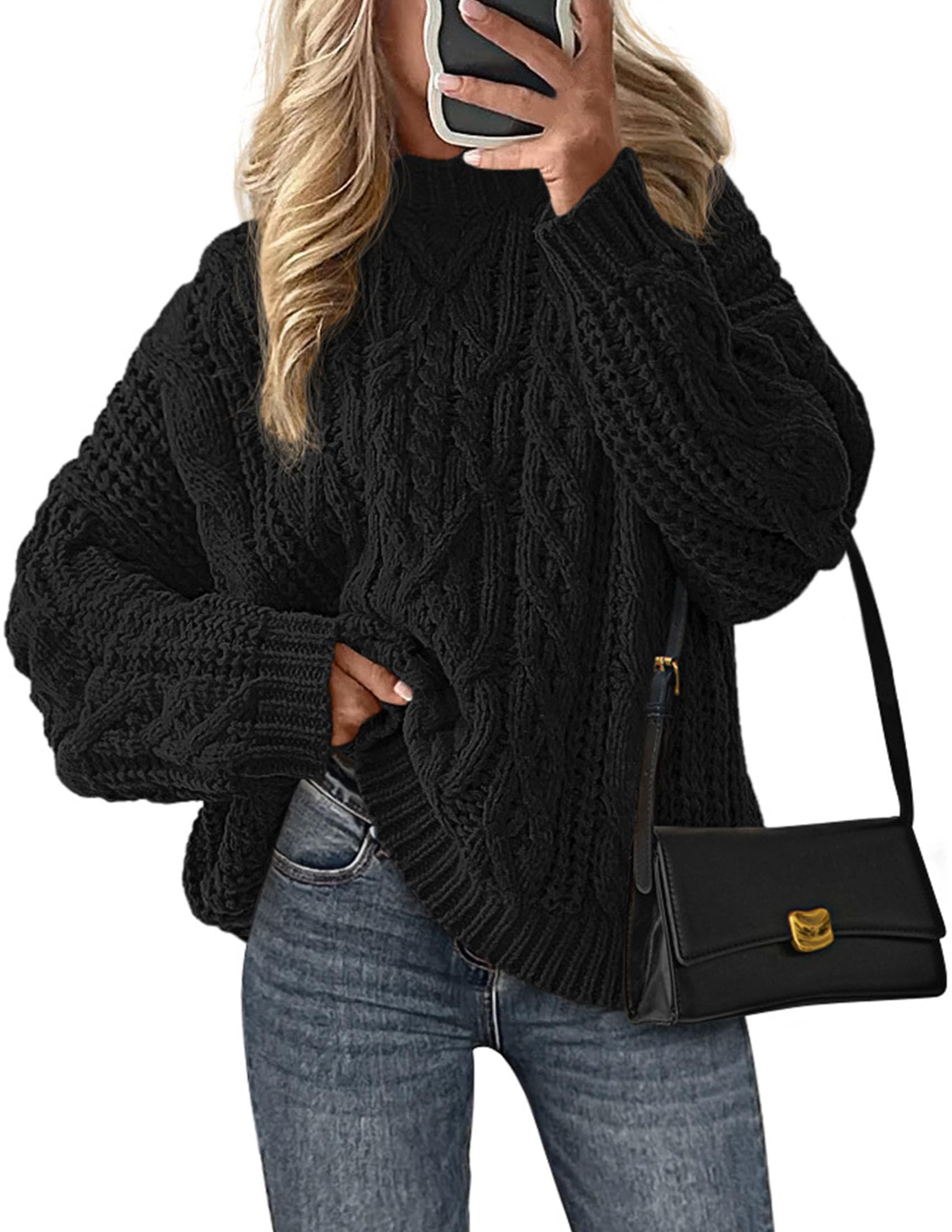 Womens Oversized Fall Sweaters Chunky Cable Knit Pullover Tops