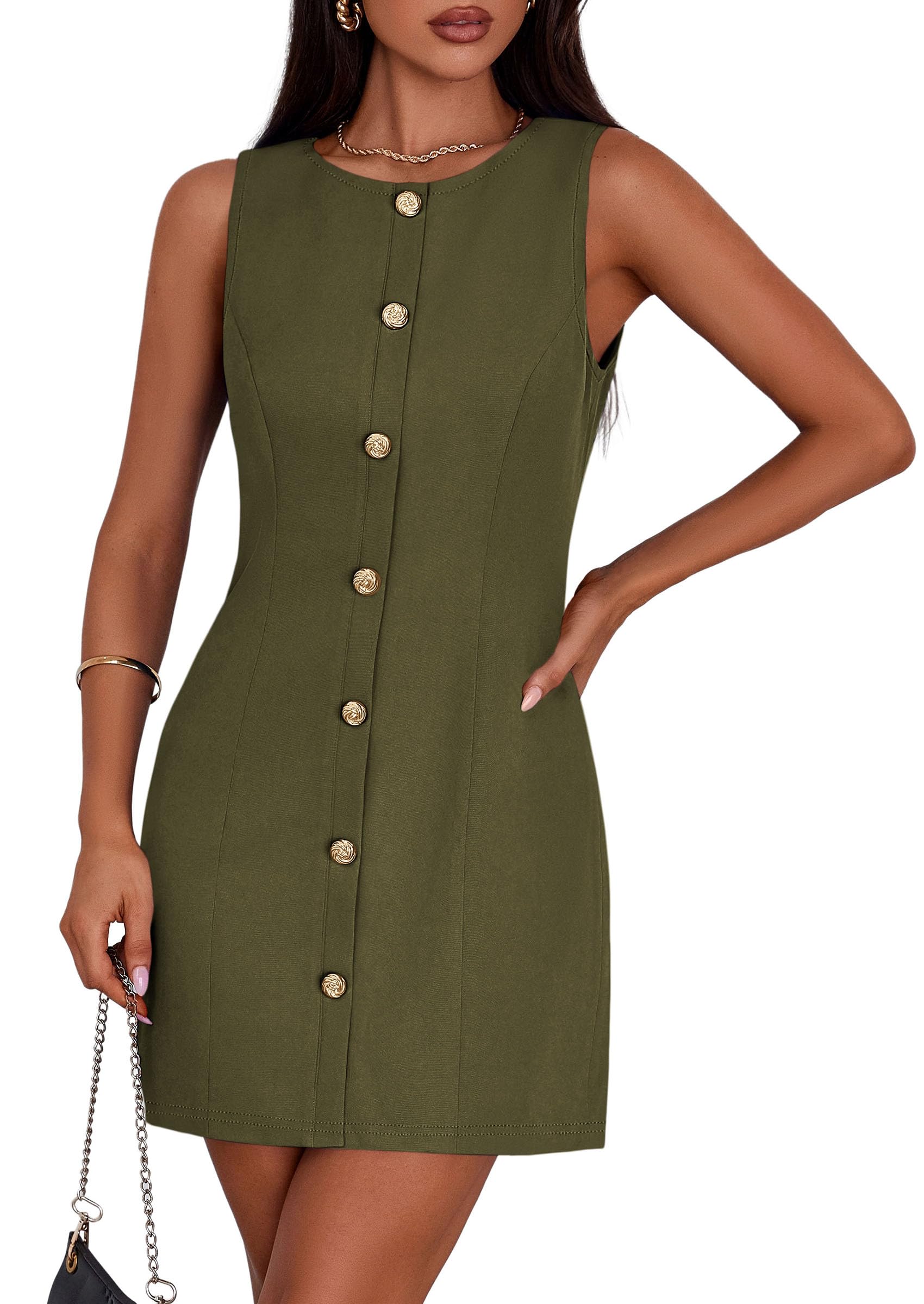 Women Business Casual Cocktail Work Short Dress,Army Green,S