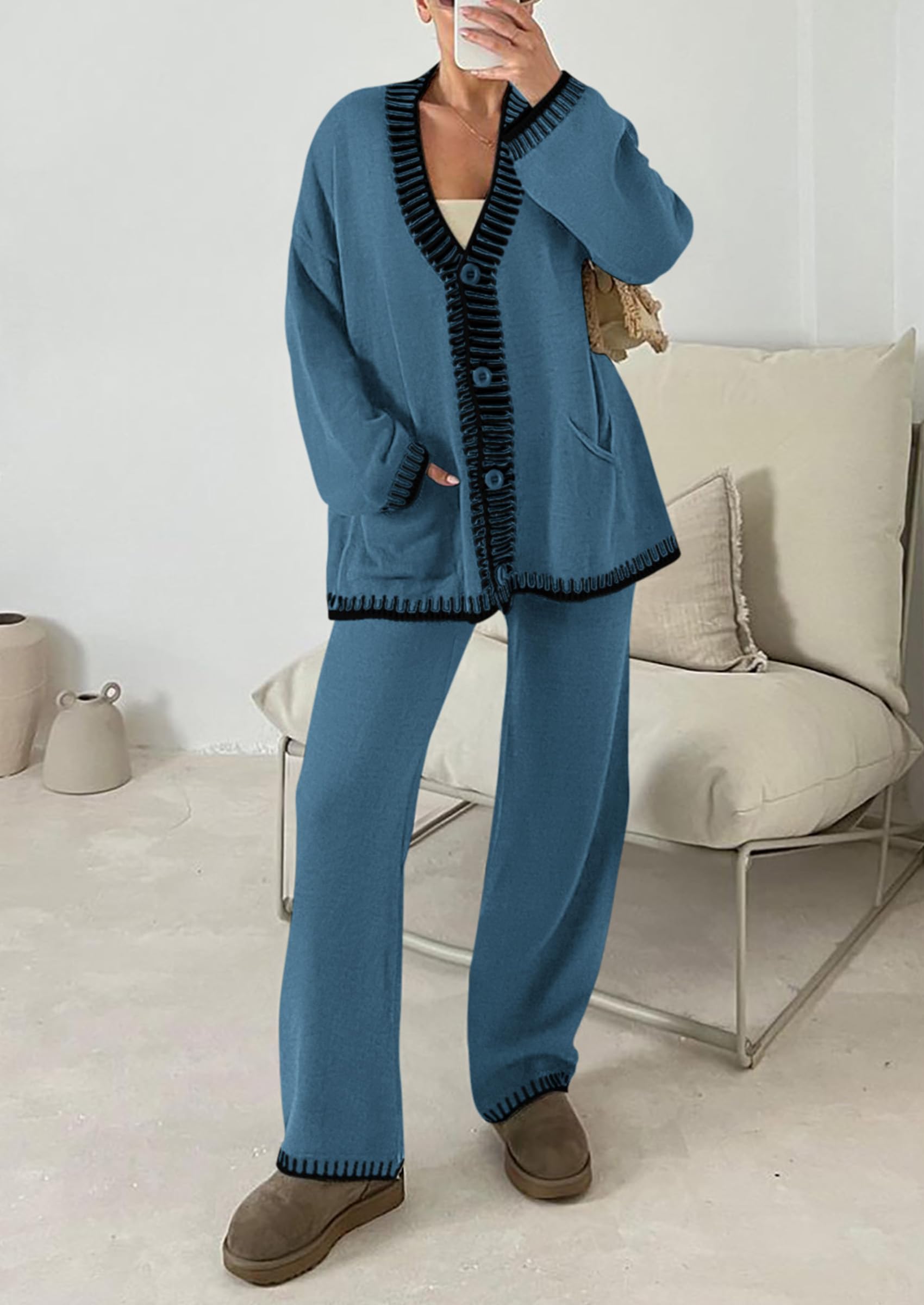 Women's Fall 2 Piece Matching Cozy Knit Sweater Lounge Sets
