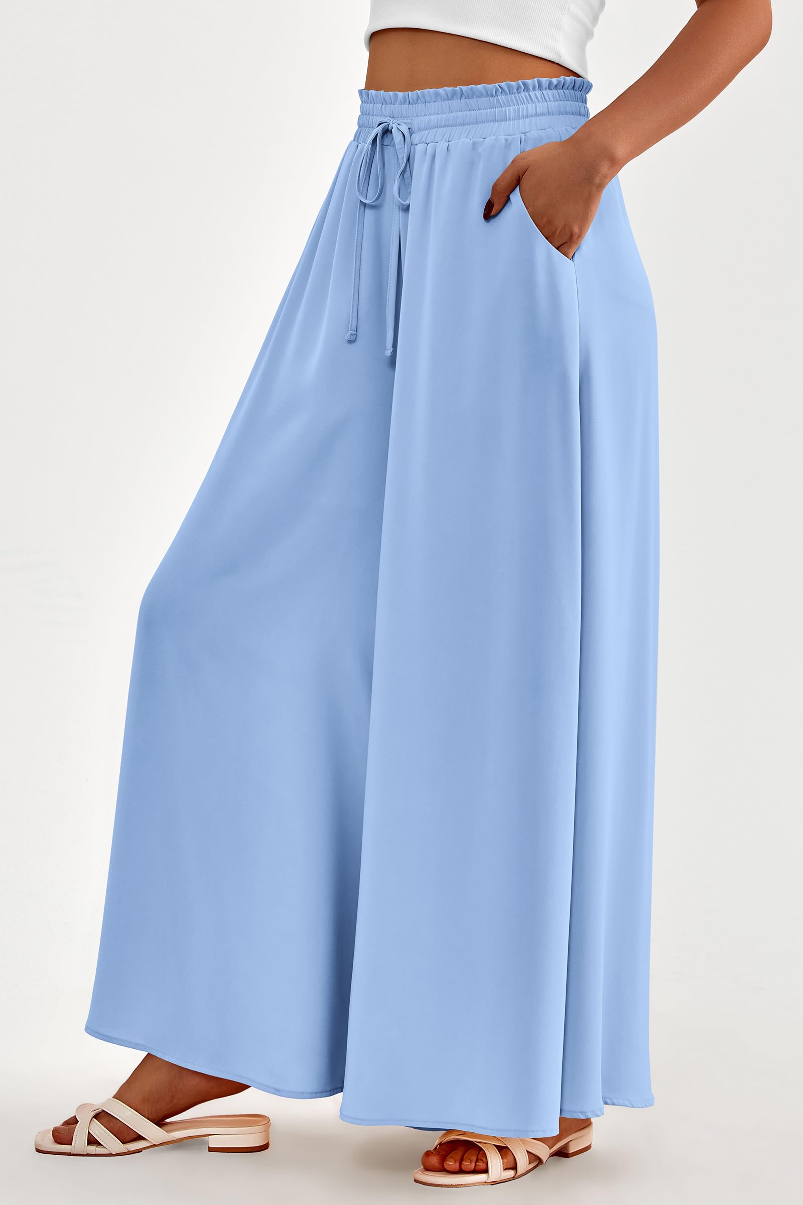 Summer Wide Leg Palazzo Pants for Women Casual,Blue,S