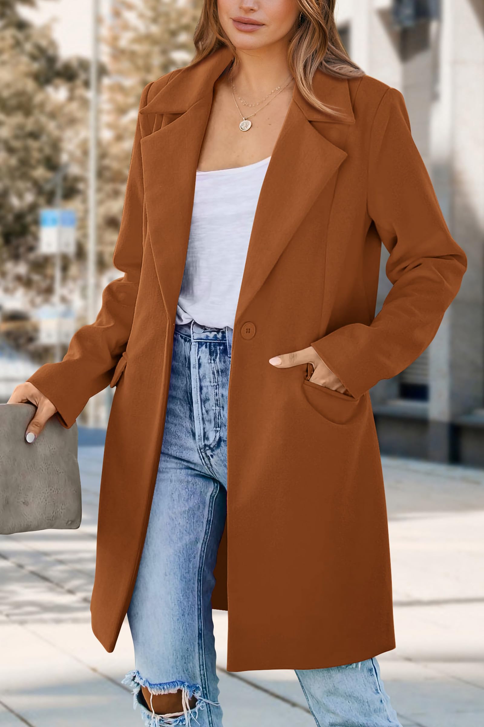 Women's Business Casual Long Blazer Jackets(Brown,S)