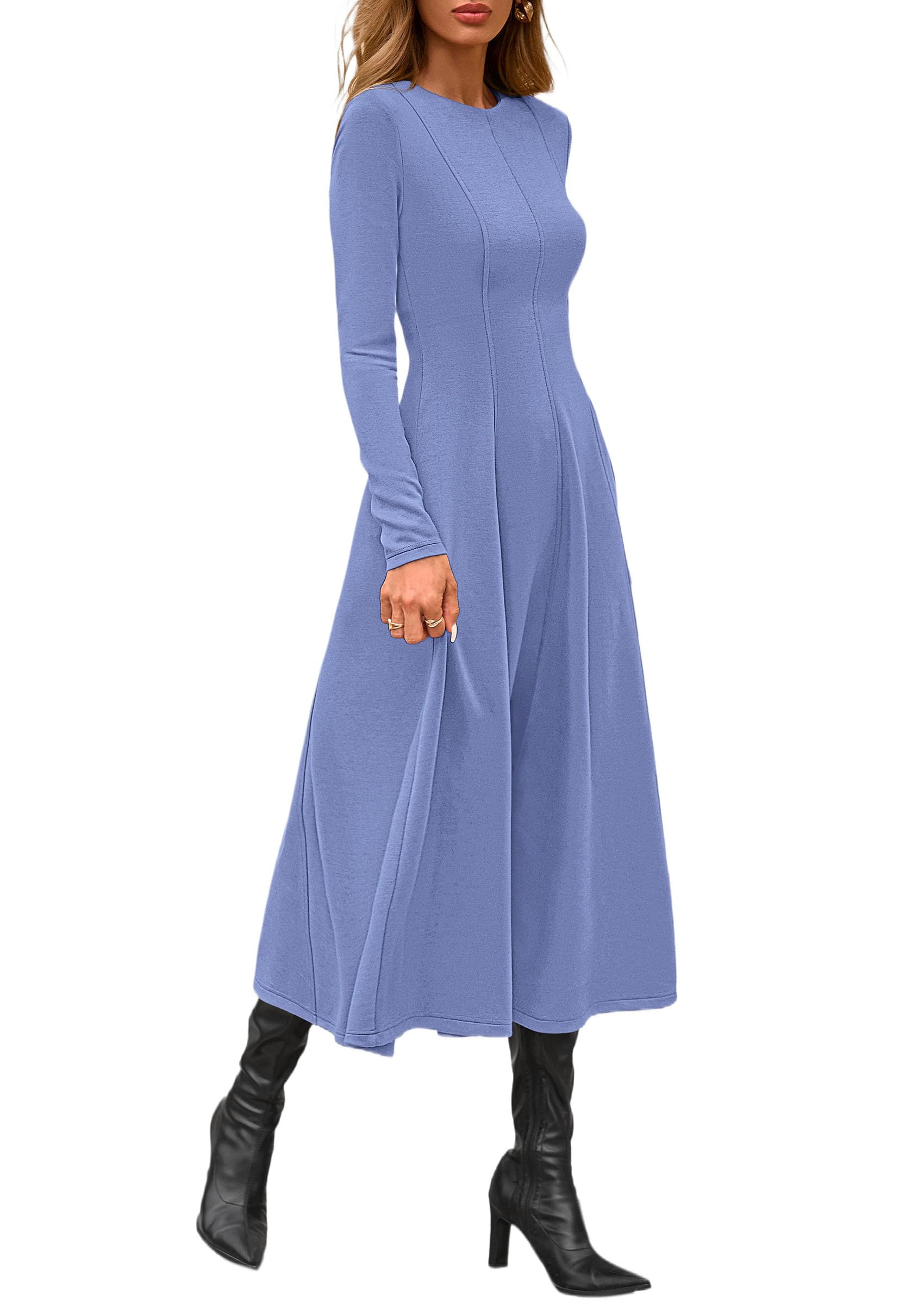 Women's Fall Long Sleeve A Line Midi Elegant Cocktail Dress