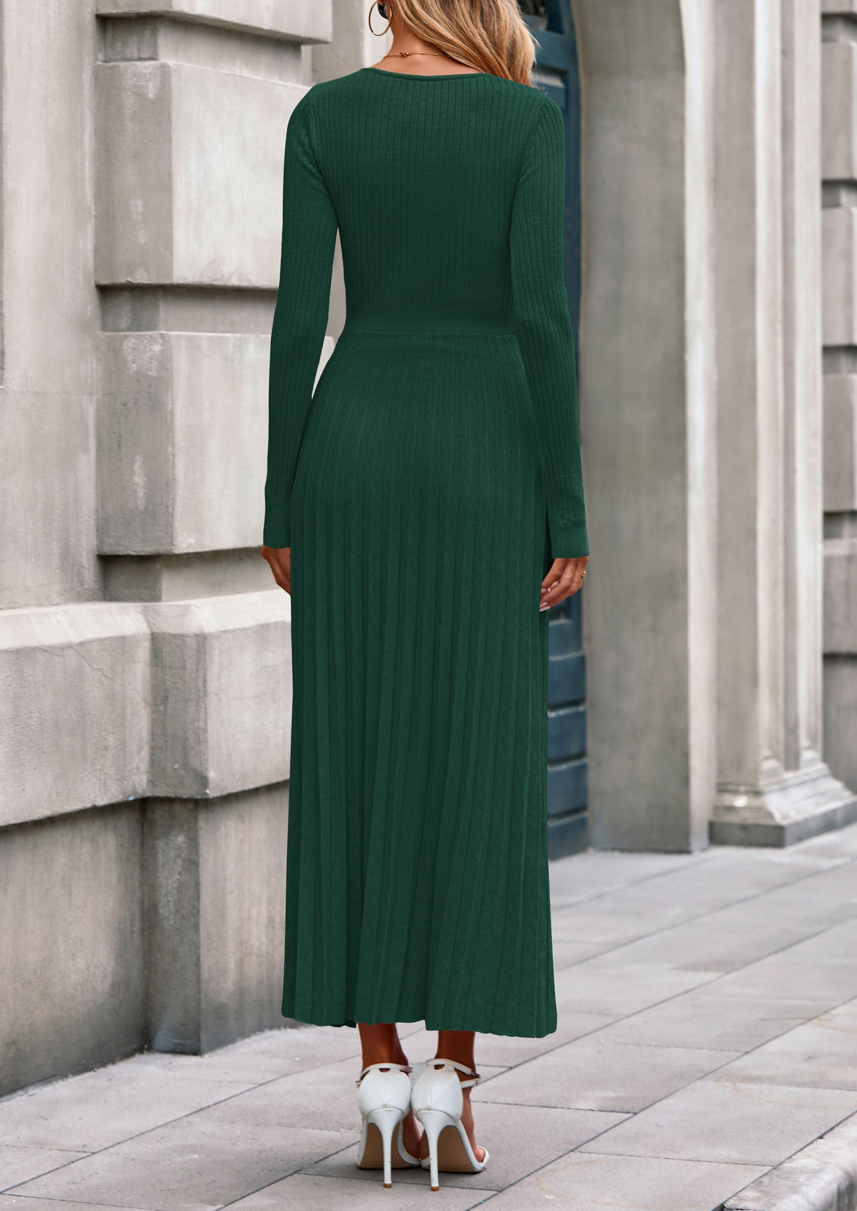 Sweater Dress Women Long Sleeve Maxi Flowy Pleated Dresses