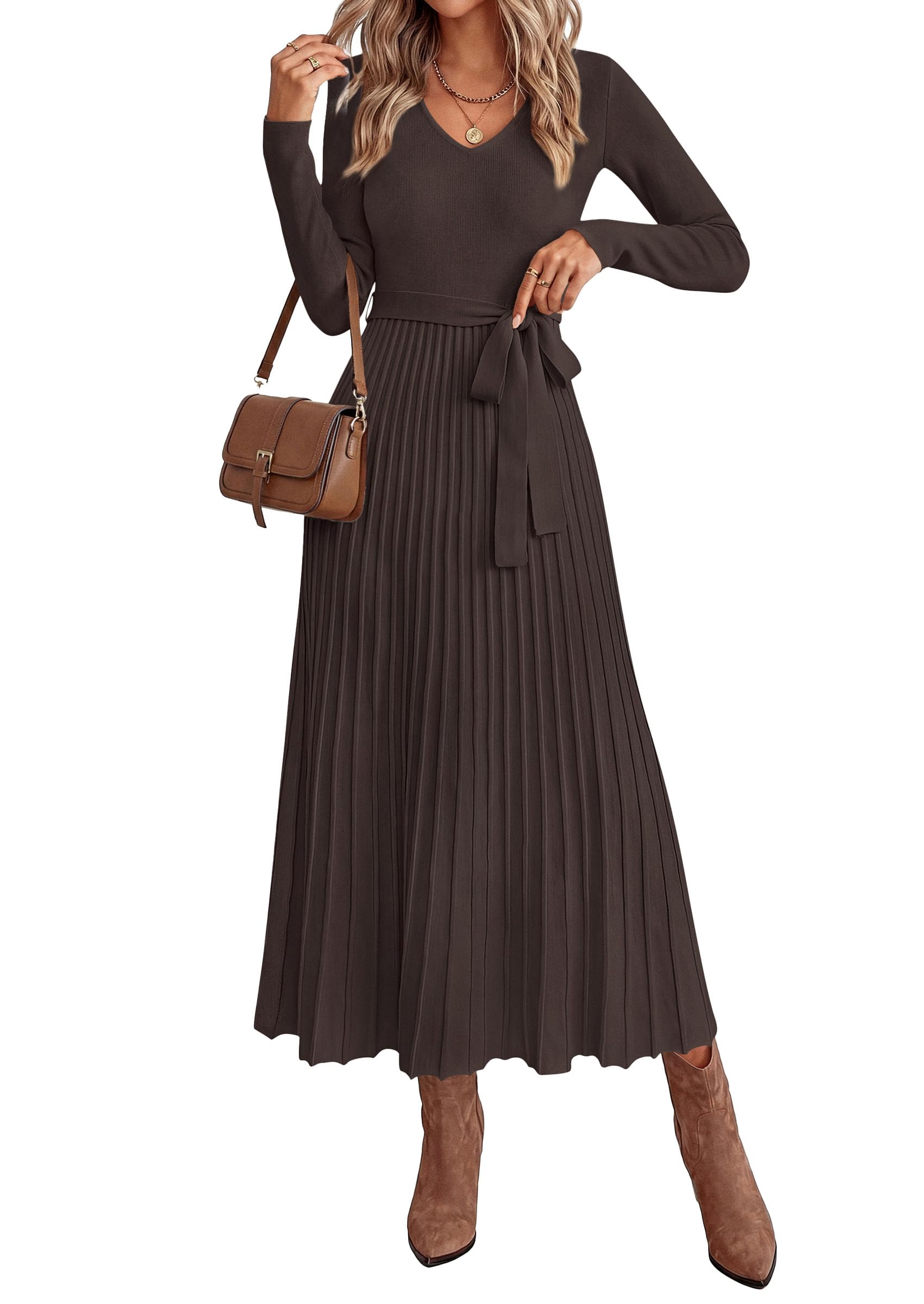 Womens Fall Maxi Long Sleeve Sweater Dress,Brown,S