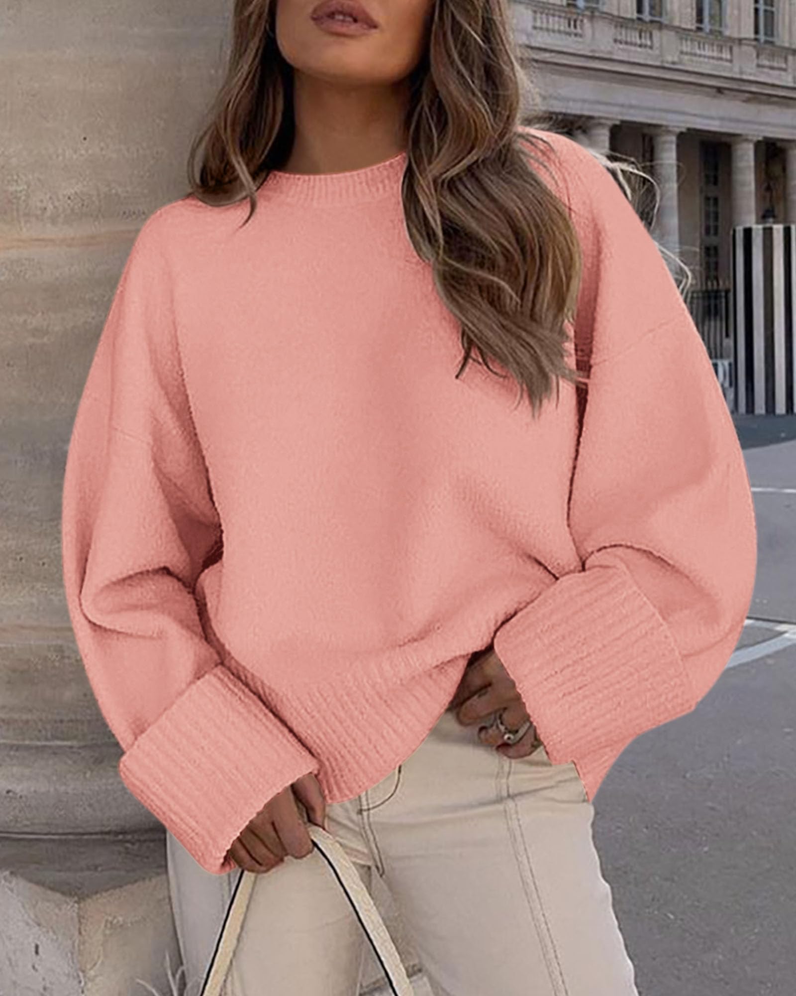 Women's Fall Fashion Cozy Oversized Sweaters(Pink,XS)