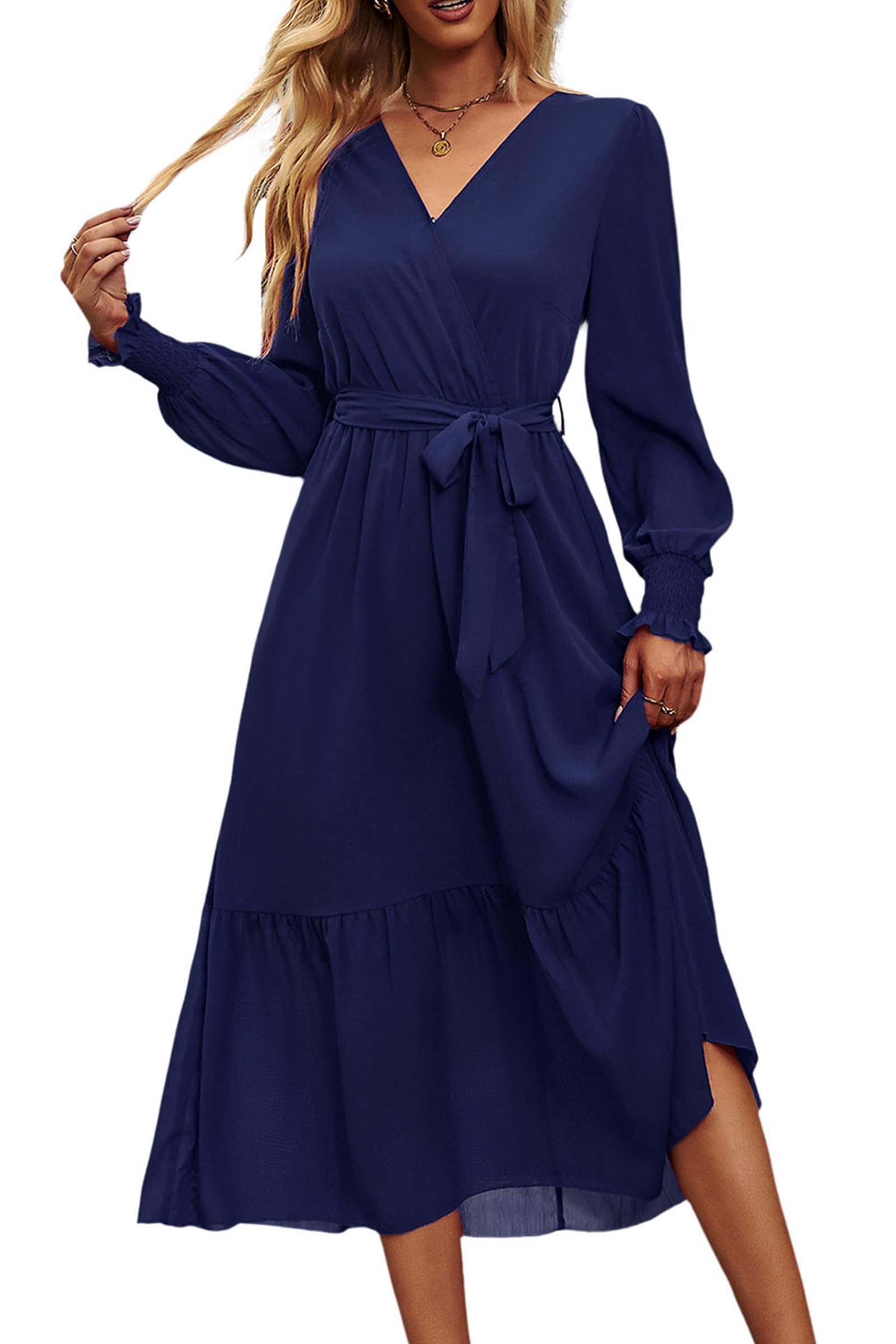 Womens Long Sleeve Boho Maxi Fall Floral Wedding Guest Dresses