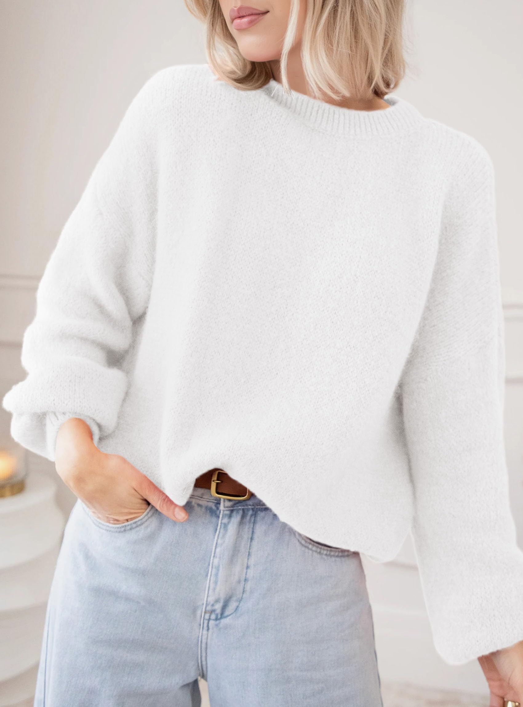 Women's Fall Oversized Holiday Sweaters (White,S)