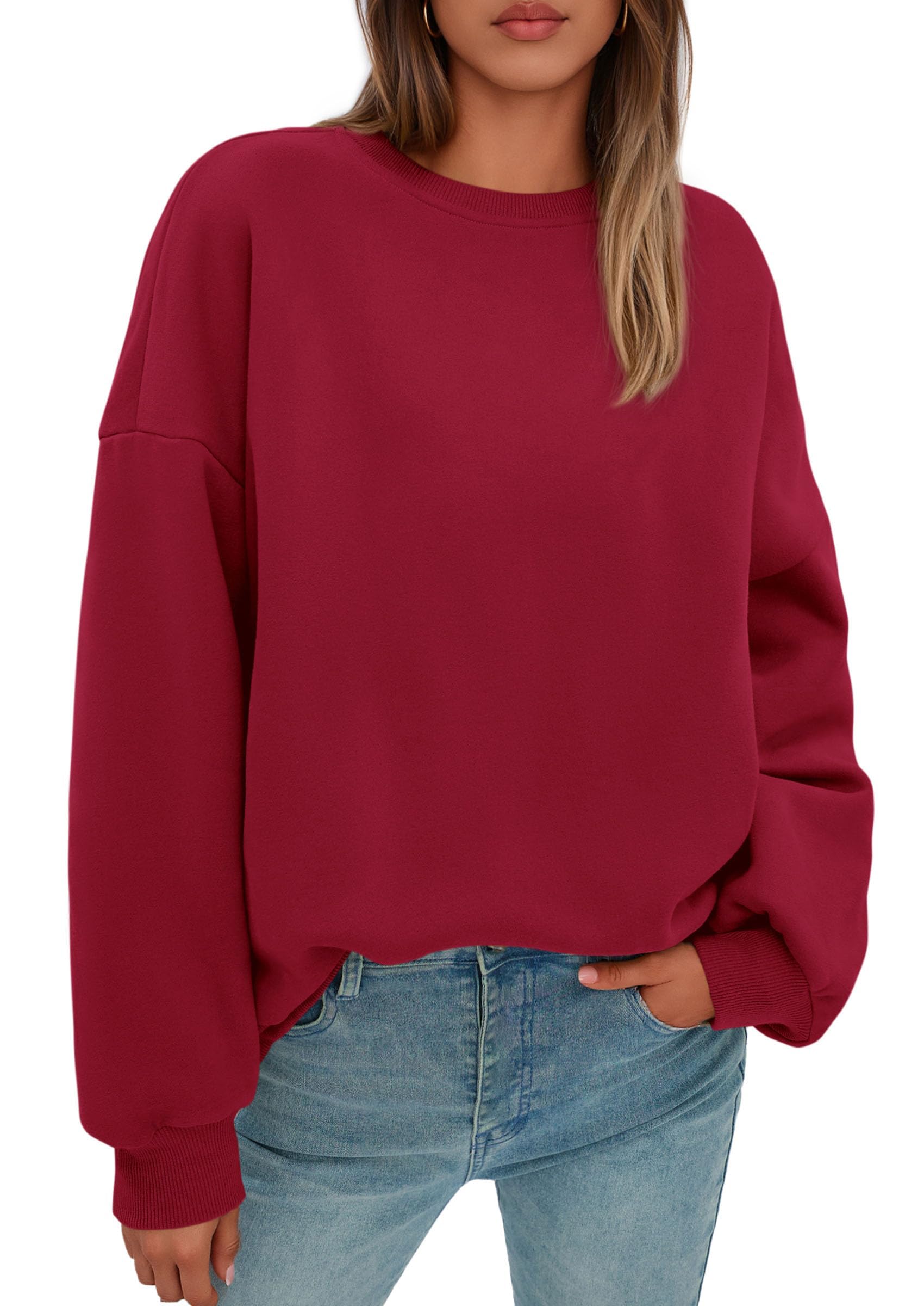 Womens Oversized Crewneck Sweatshirt 2026 Fall Outfits Red