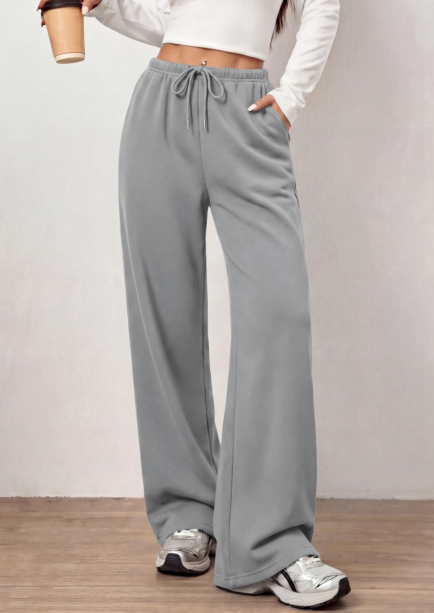 Womens Wide Leg Sweatpants Fleece Fall Sweat Pants,Grey