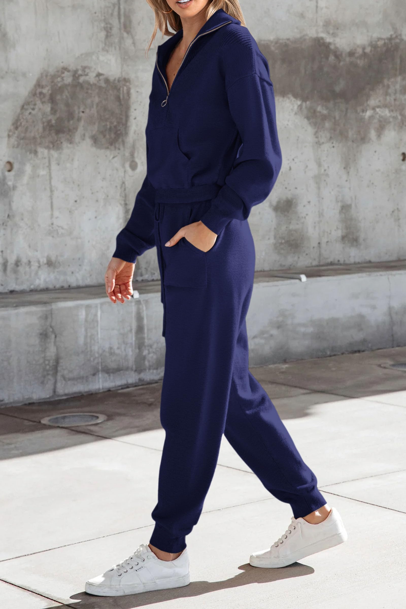 Women's 2 Piece Sweatsuits Set Fall Outfits(Dark Blue,S)
