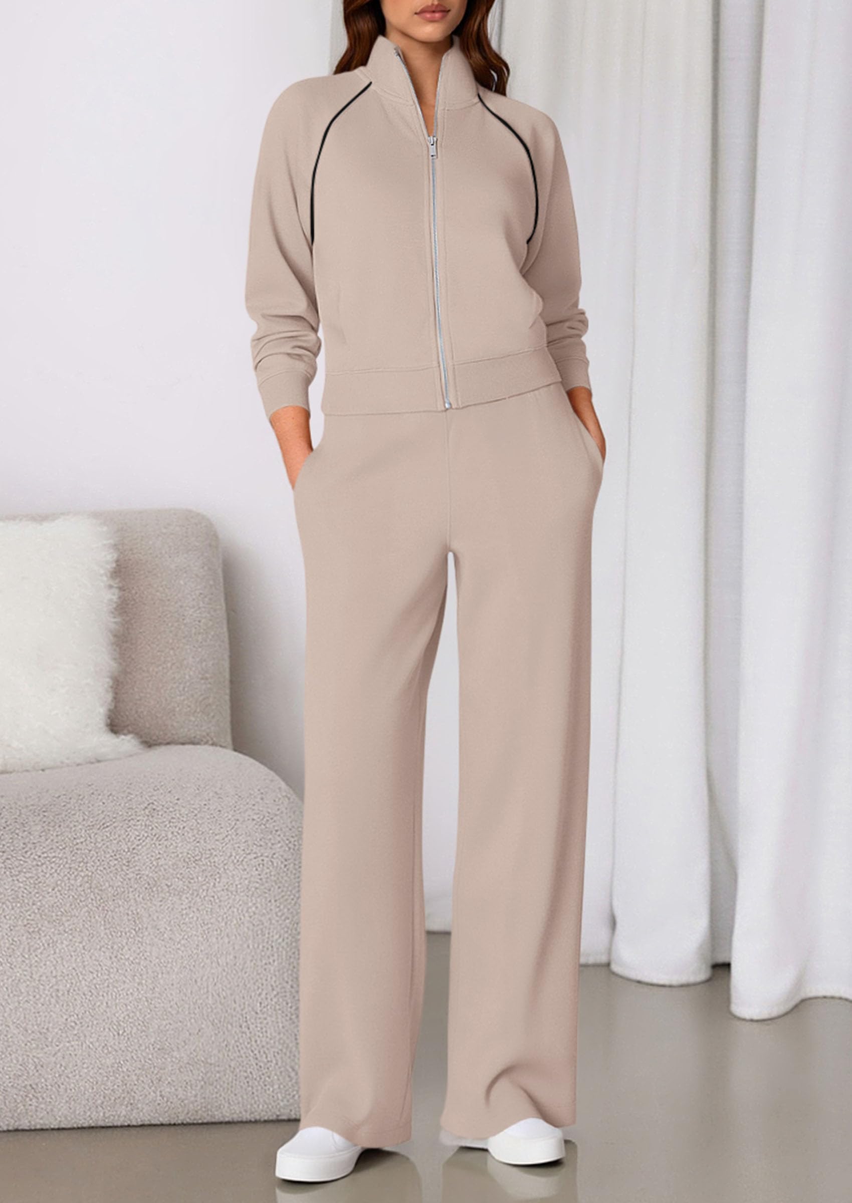 Women's 2 Piece Outfits Sweatsuits Lounge Sets,Apricot,S