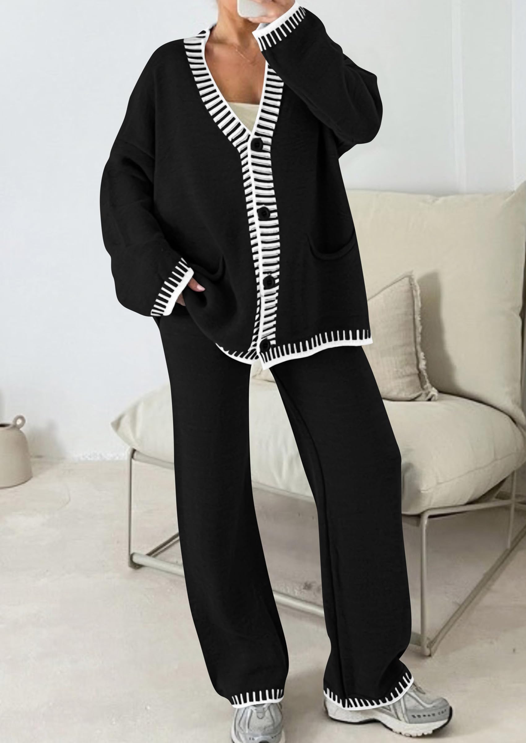 Women's Fall 2 Piece Matching Cozy Knit Sweater Lounge Sets