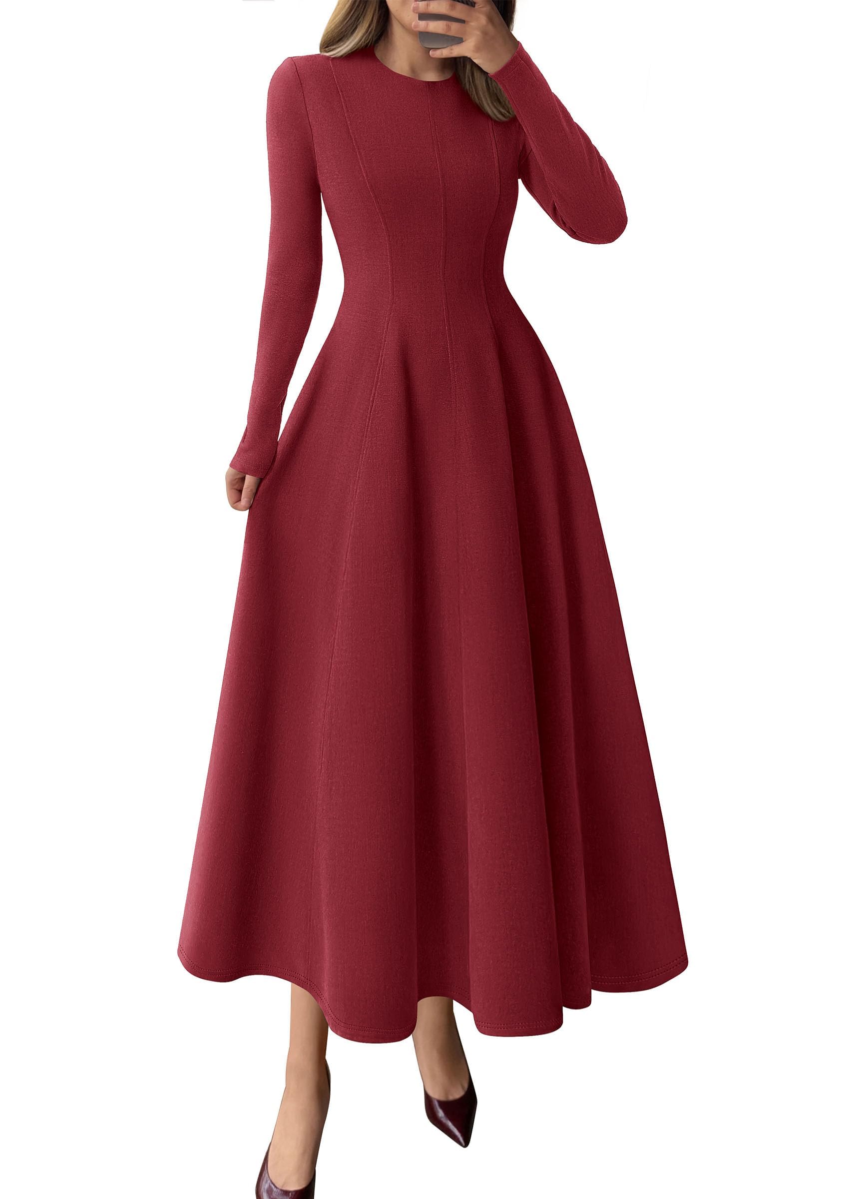 Women's Fall Long Sleeve A Line Midi Elegant Cocktail Dress