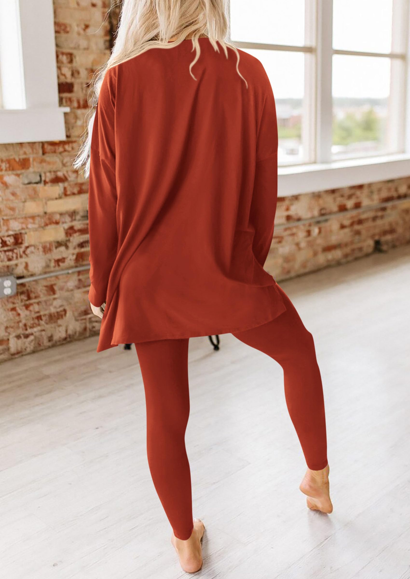 Women's 2 Piece Outfits Matching Lounge Sets,Brick Red,S
