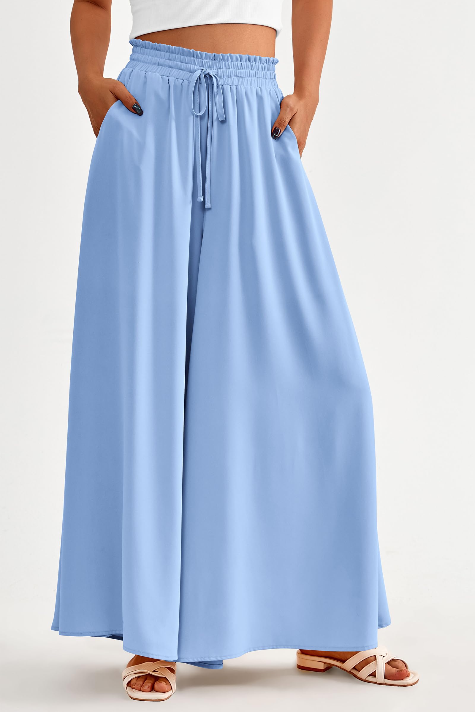 Summer Wide Leg Palazzo Pants for Women Casual,Blue,S