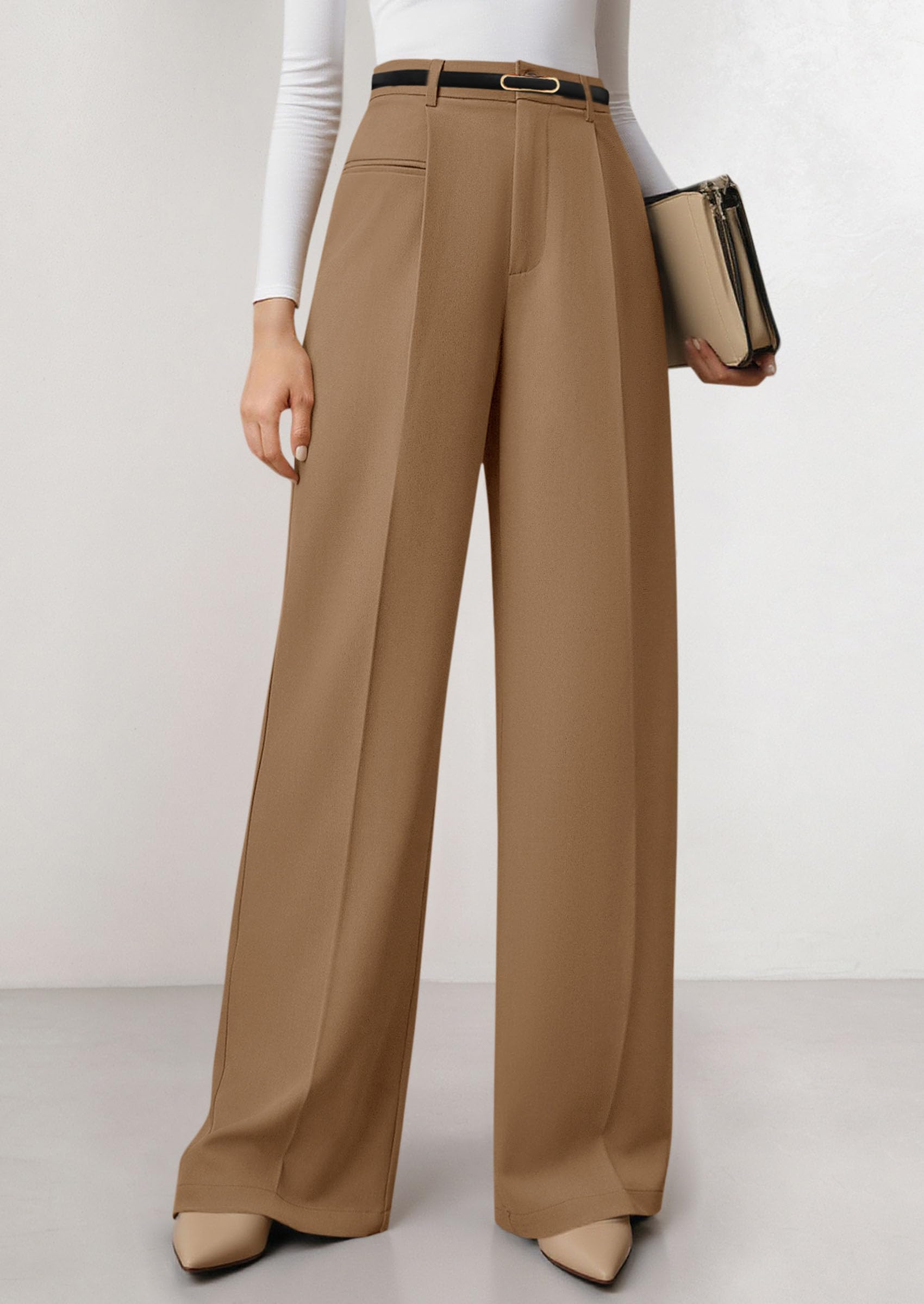 Women's Tailored Wide Leg Work Dress Pants,Khaki,XS