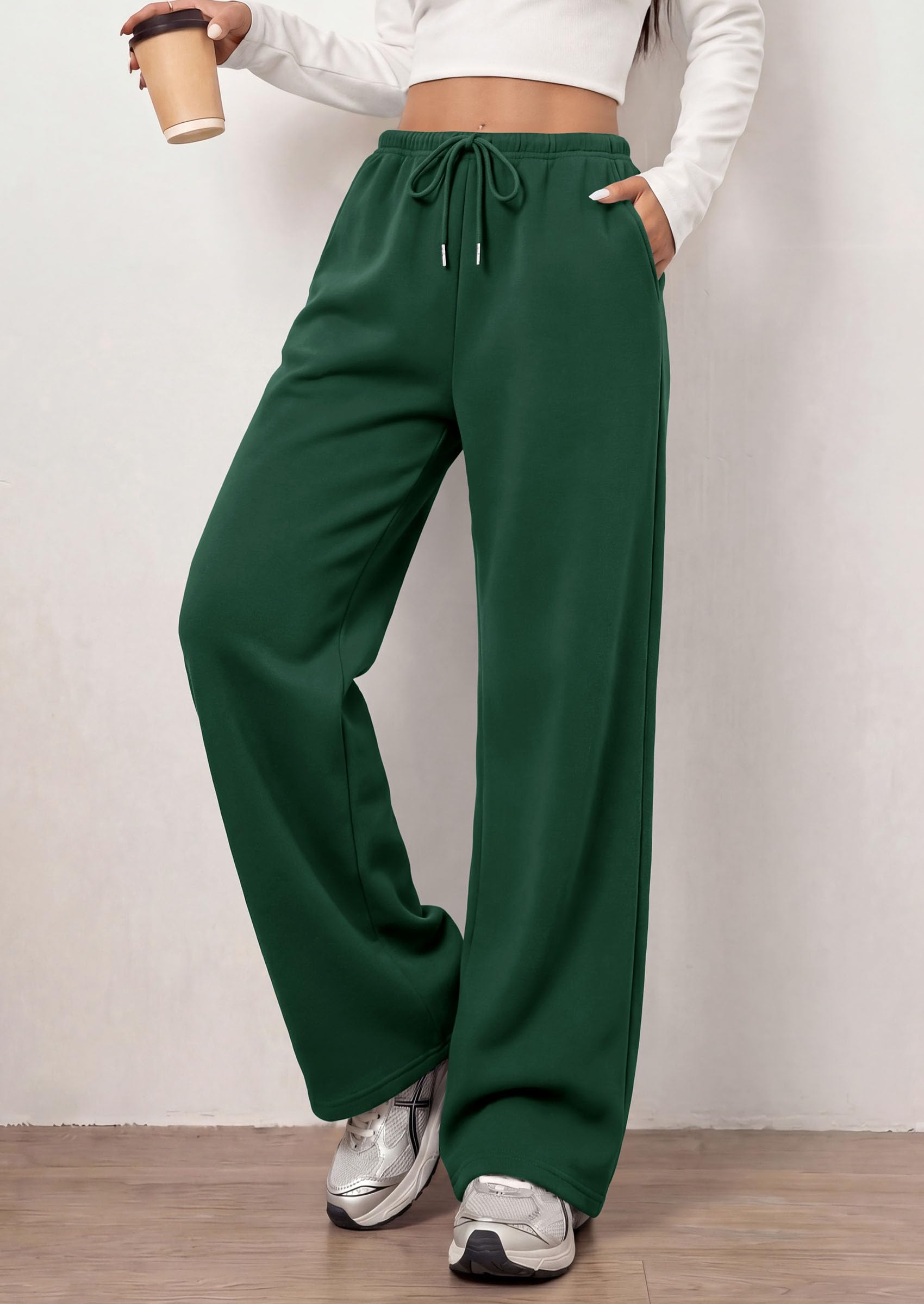 Womens Wide Leg Sweatpants Fleece Fall Sweat Pants,Dark Green