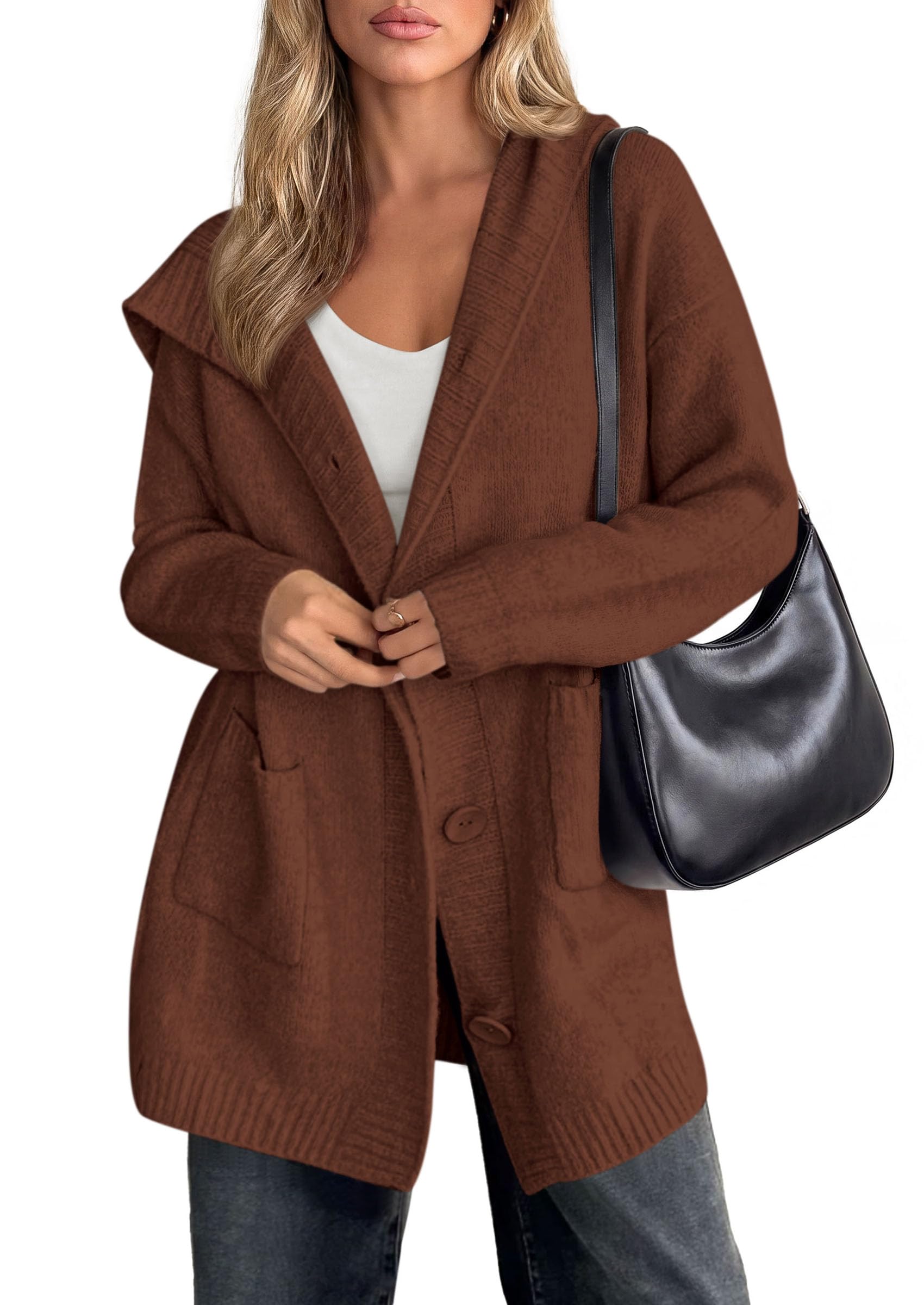 Women's Long Cardigans Fall Hooded Button up Oversized Sweater