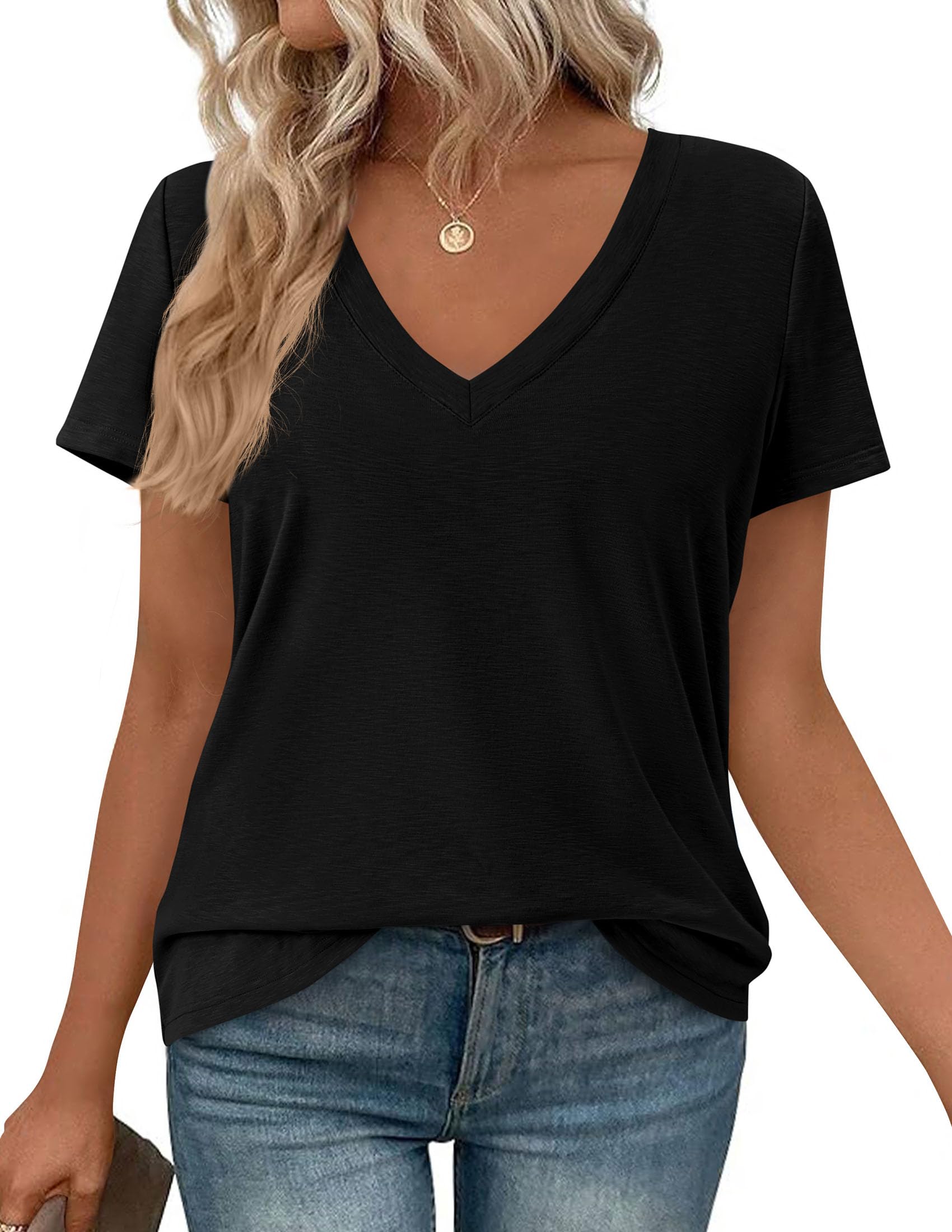 Womens Tops Short Sleeve Oversized Tshirts, Black,S