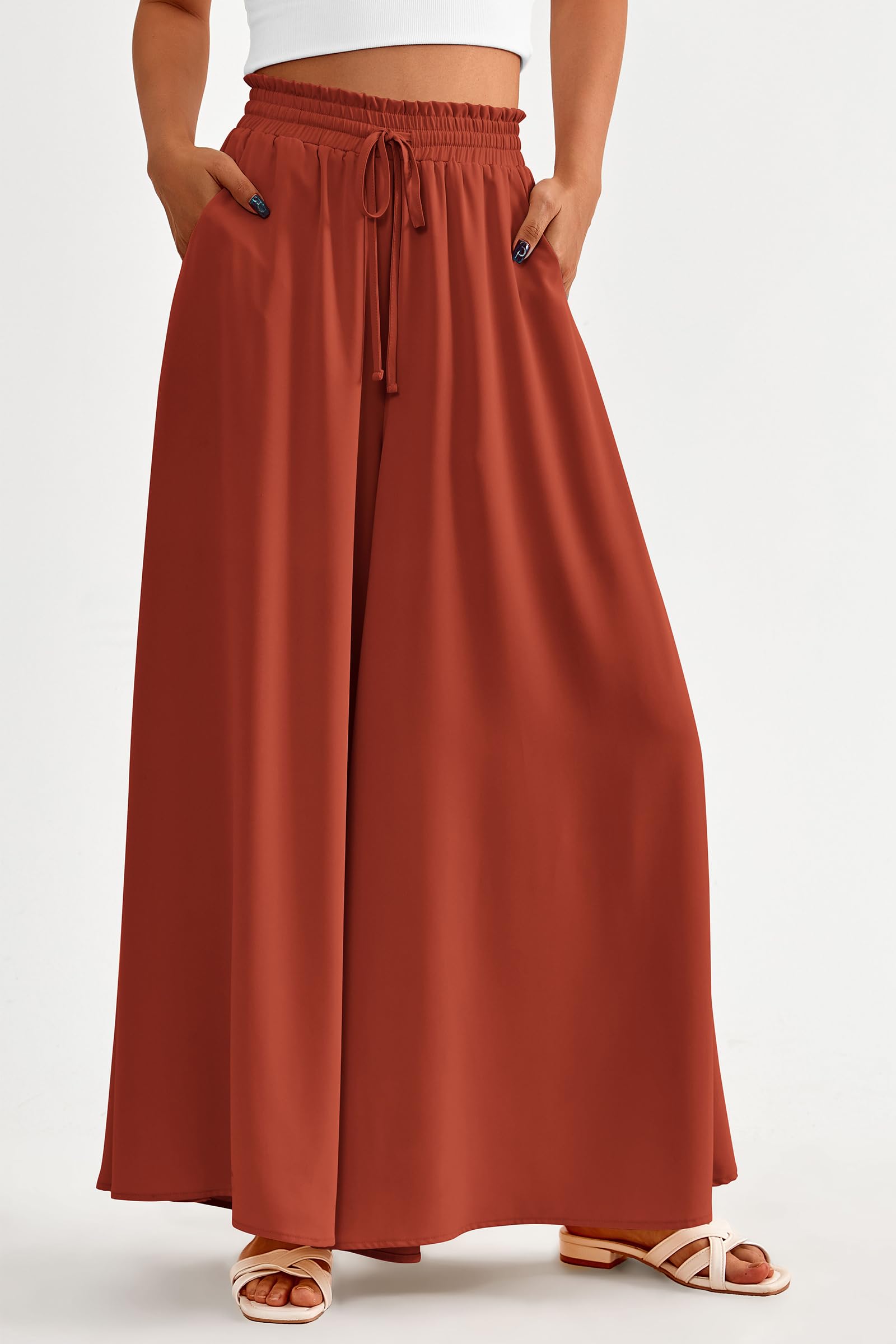 Summer Wide Leg Palazzo Pants for Women Casual,Brick Red,S