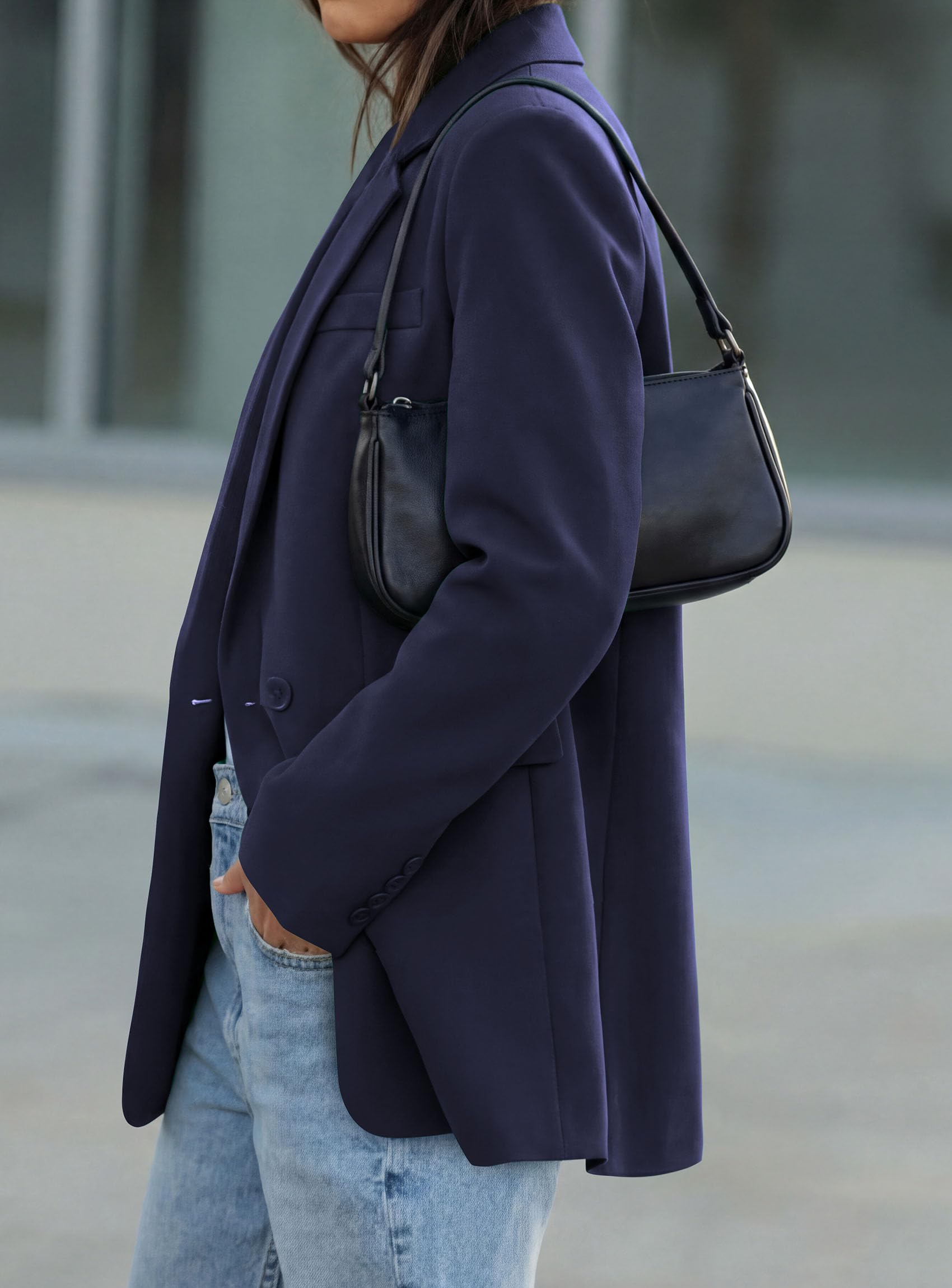 Women's Fall Business Casual Oversized Blazers(Navy Blue,S)