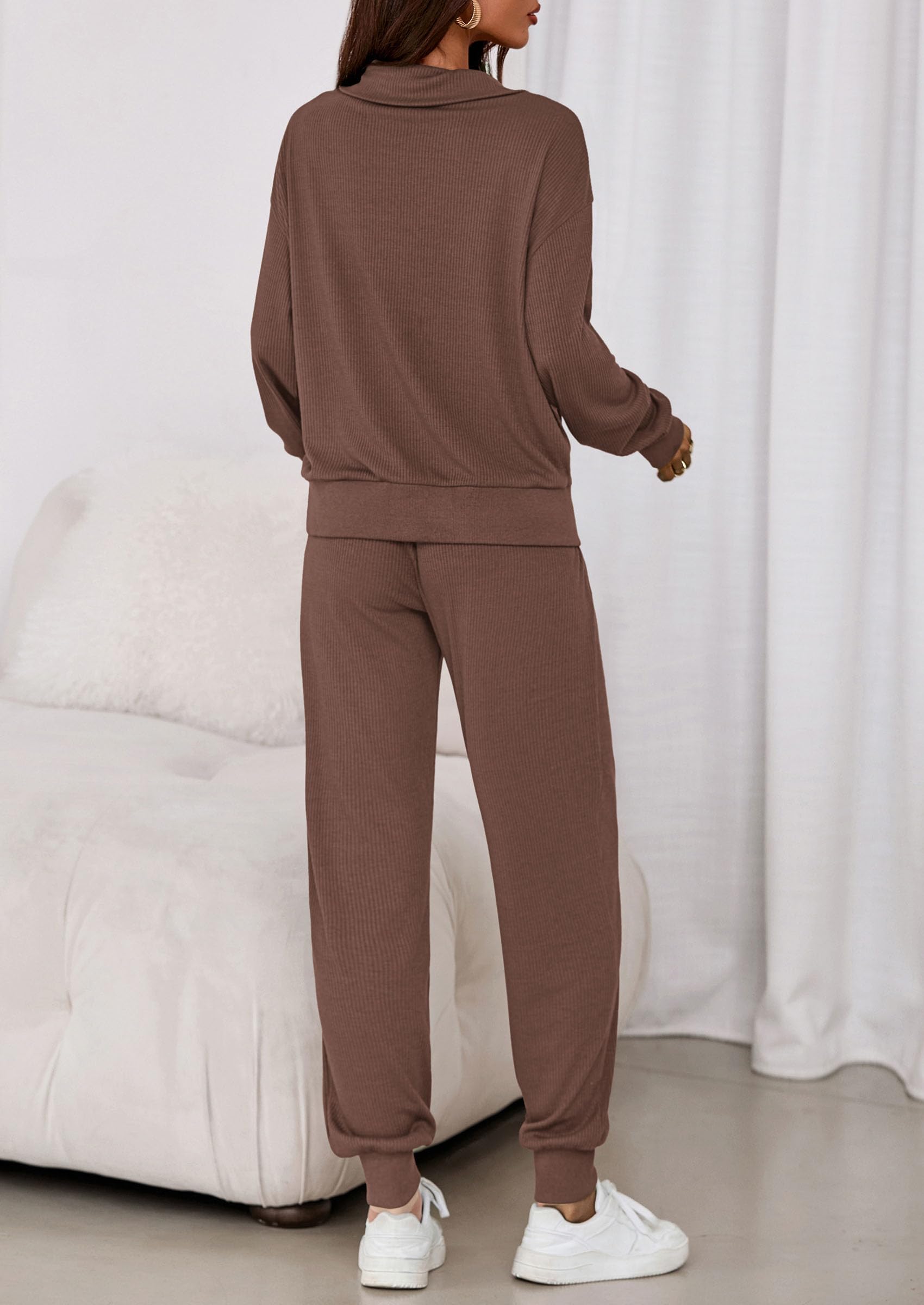 Airport Travel Outfit Women Ribbed Knit Matching Lounge Sets