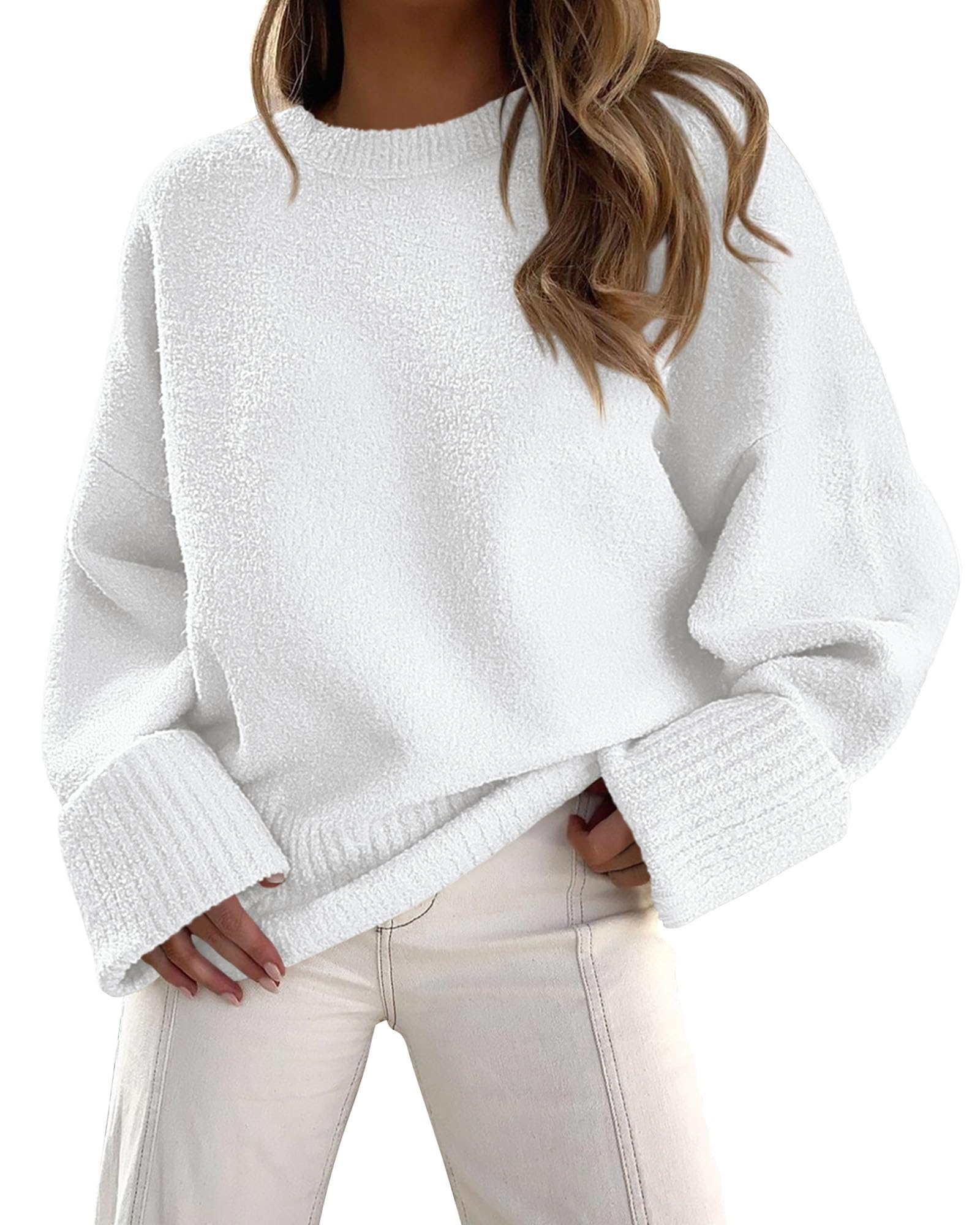 Women's Fall Fashion Cozy Oversized Sweaters(White,XS)