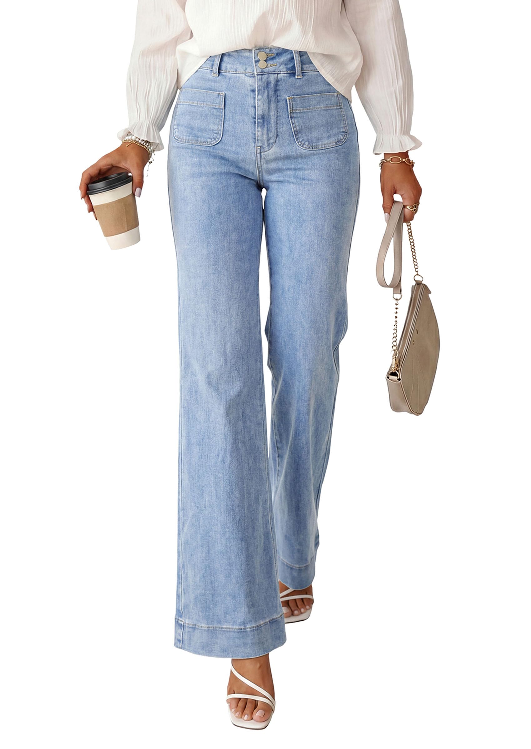 Womens Wide Leg High Waisted Trendy Jeans,Ashleigh Blue,4