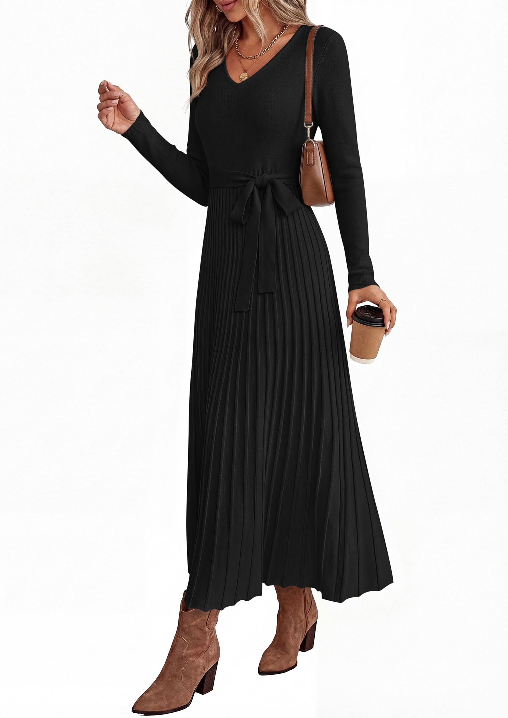 Womens Fall Maxi Long Sleeve Sweater Dress,Black,S
