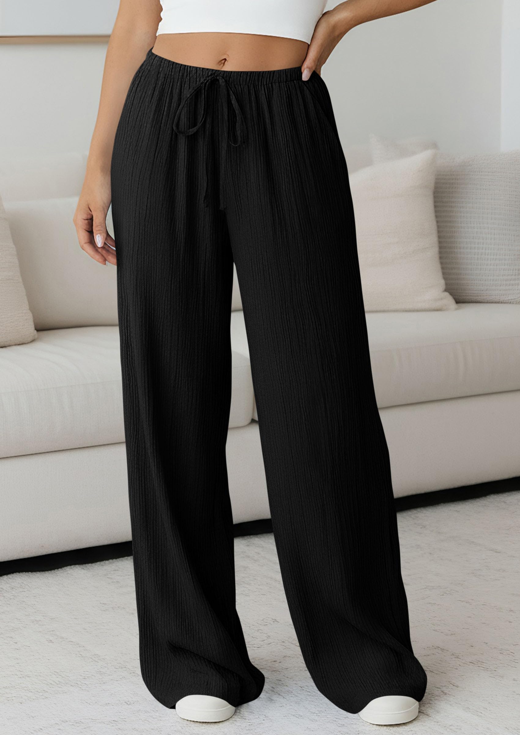 Women's Palazzo Pants Casual Wide Leg Trousers,Black,S