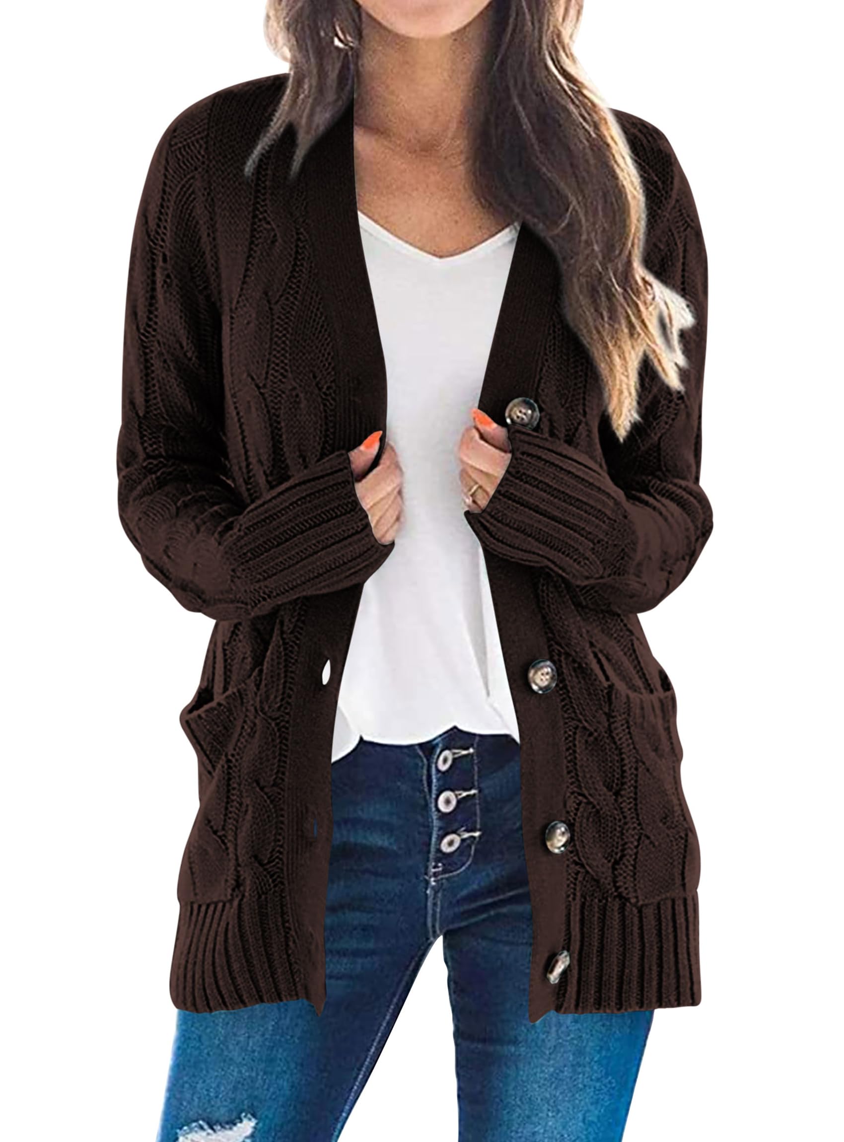 Women Chunky Cable Knit Cardigan Sweaters Fall Fashion Clothes