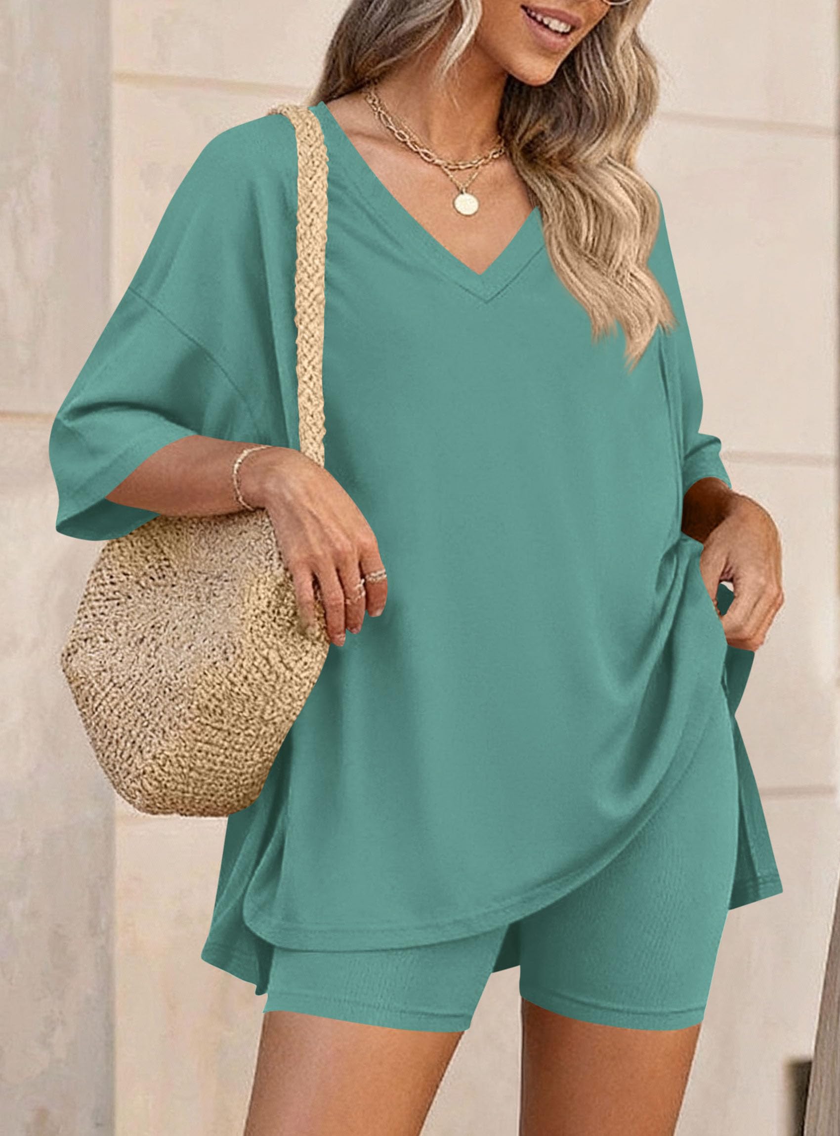 Womens 2 Piece Outfit Lounge Short Sets,Fruit Green,S