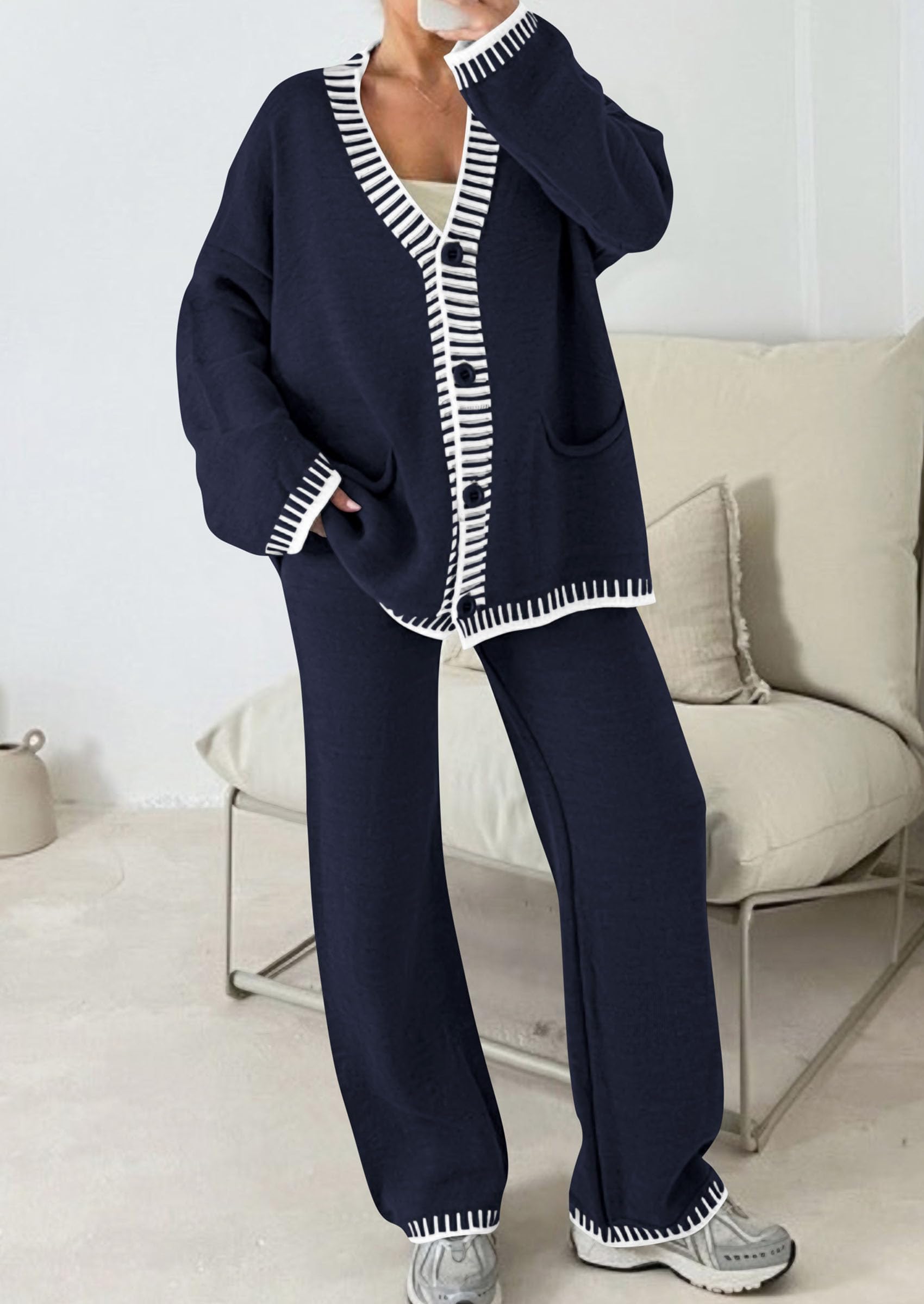 Women's Fall 2 Piece Matching Cozy Knit Sweater Lounge Sets